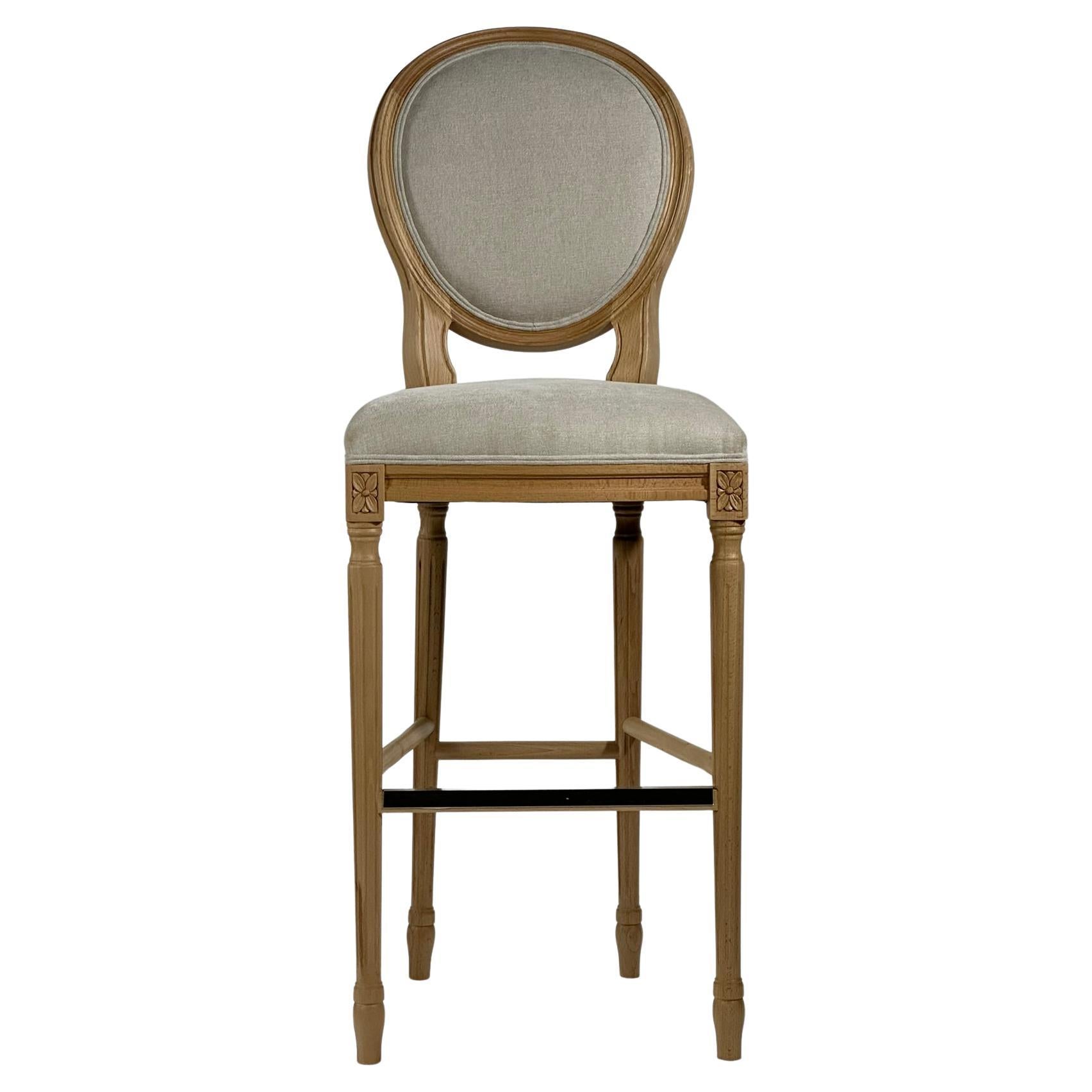 French-Style Beech Wood Stool Fabric Coating Customizable Bar or Counter Height