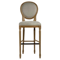 French-Style Beech Wood Stool Fabric Coating Customizable Bar or Counter Height