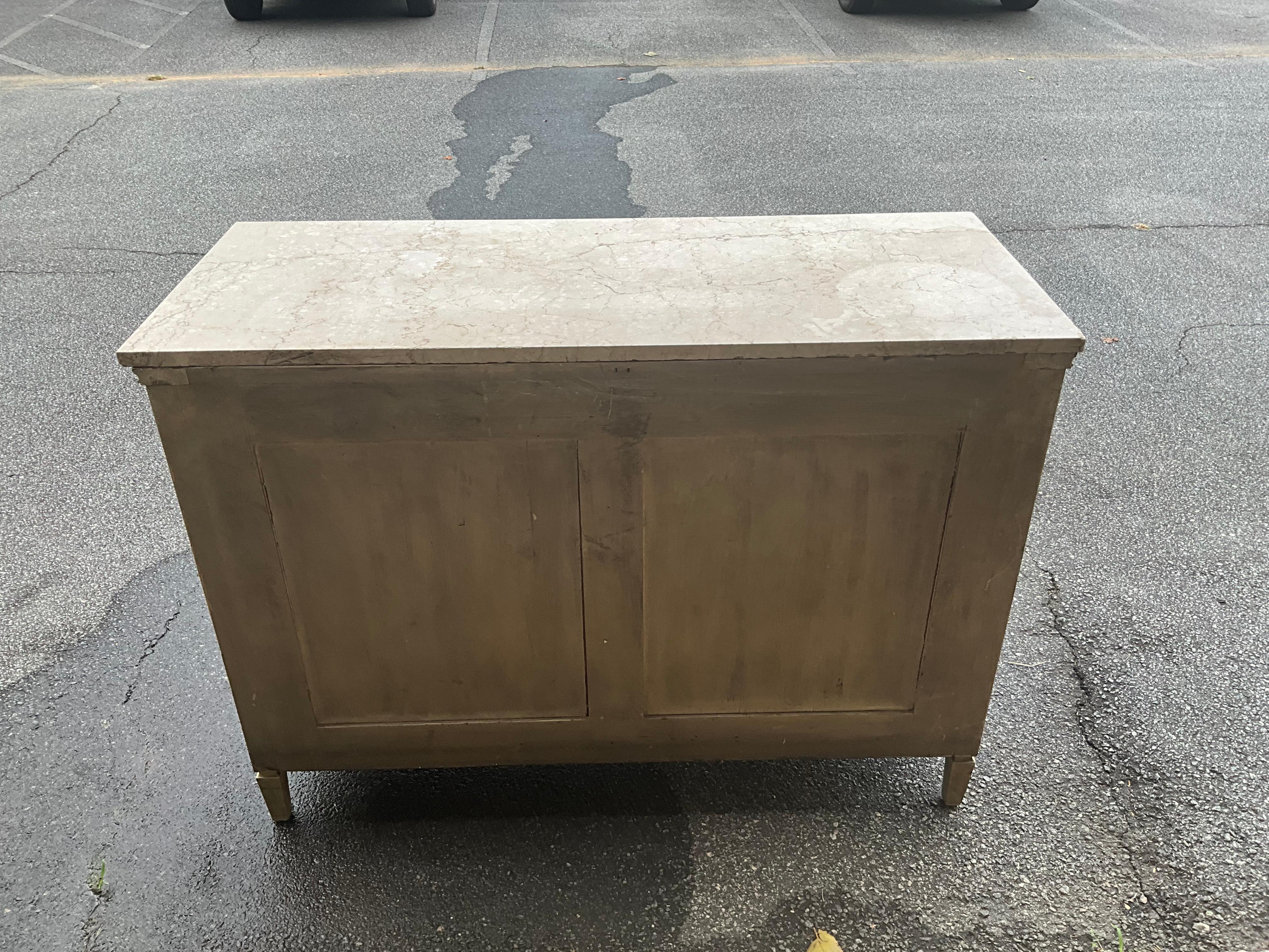 Brass French Style Bench Made In New York Commode / Chest Of Drawers Travertine Top For Sale