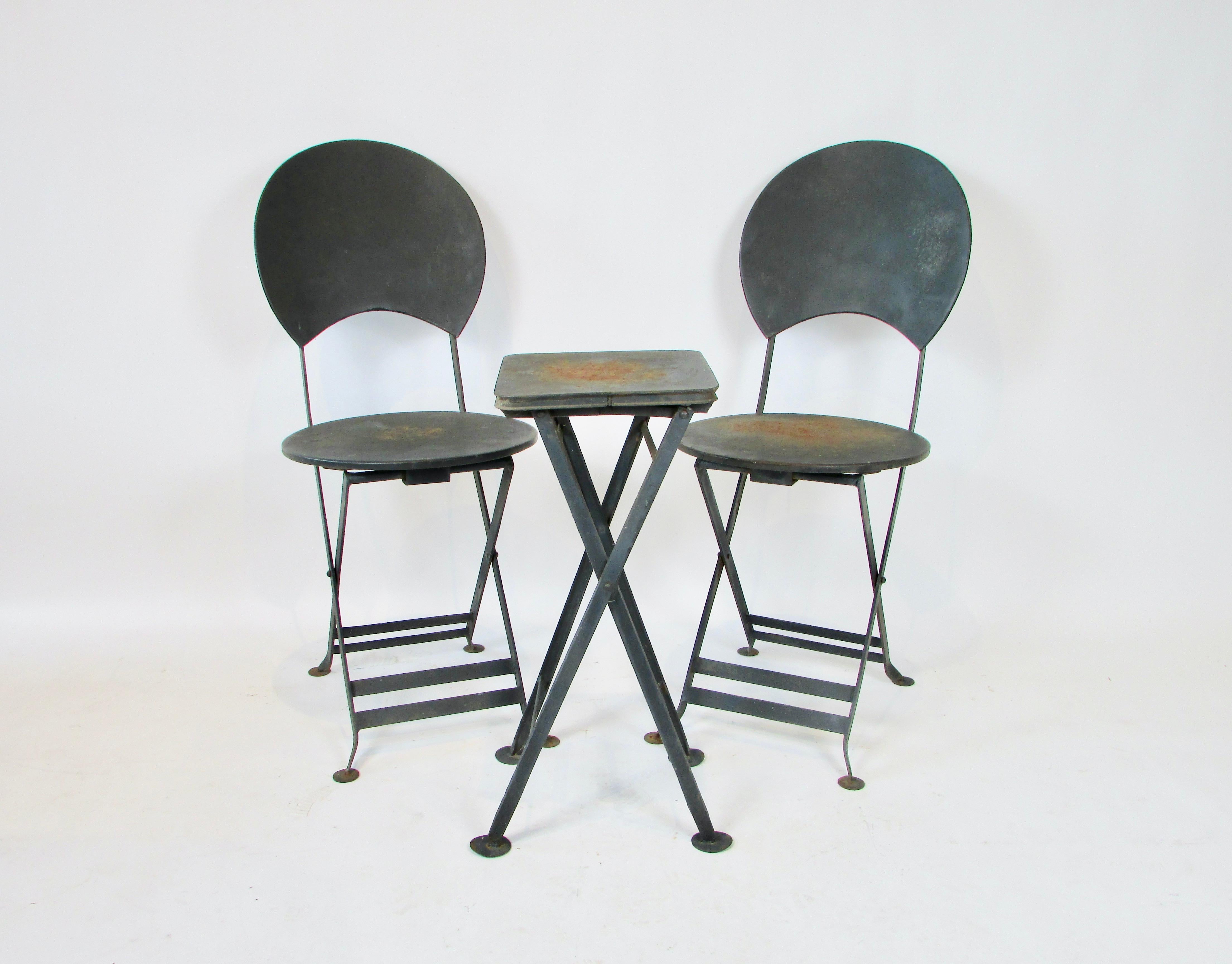 American French style bistro chairs with table For Sale