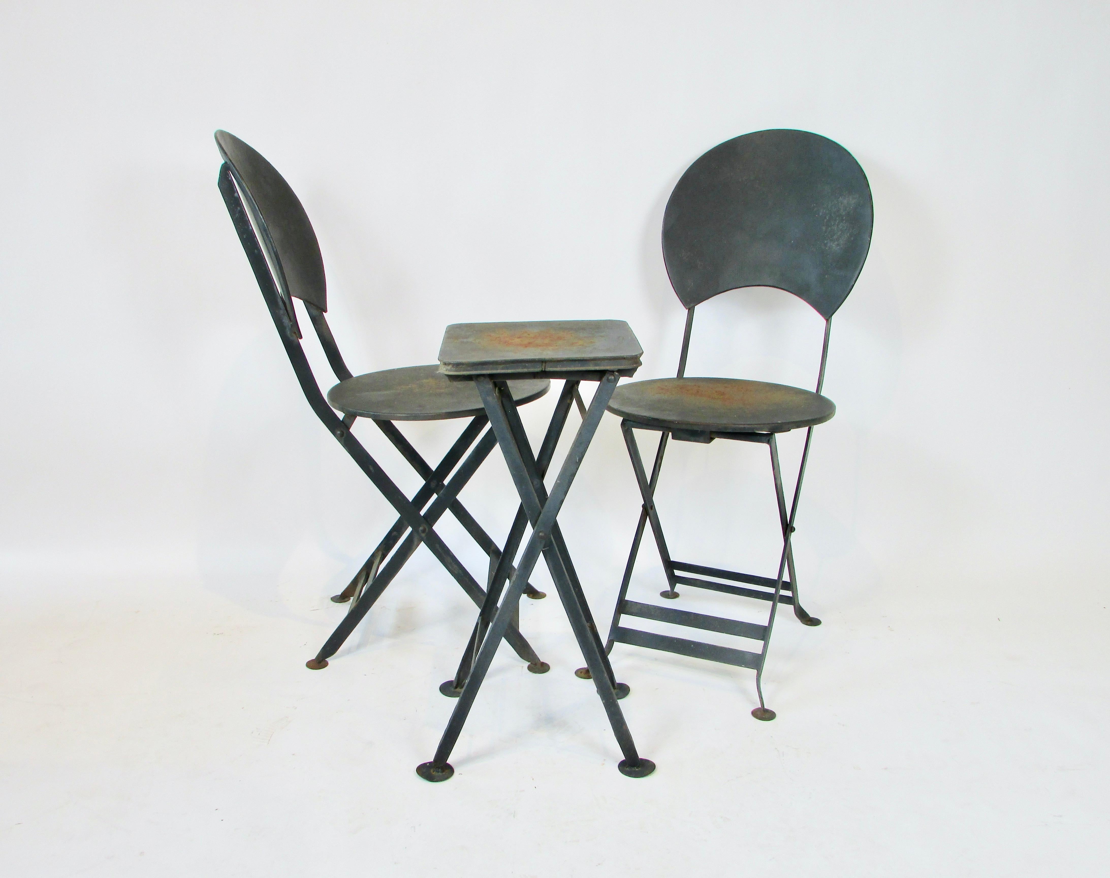 Welded French style bistro chairs with table For Sale