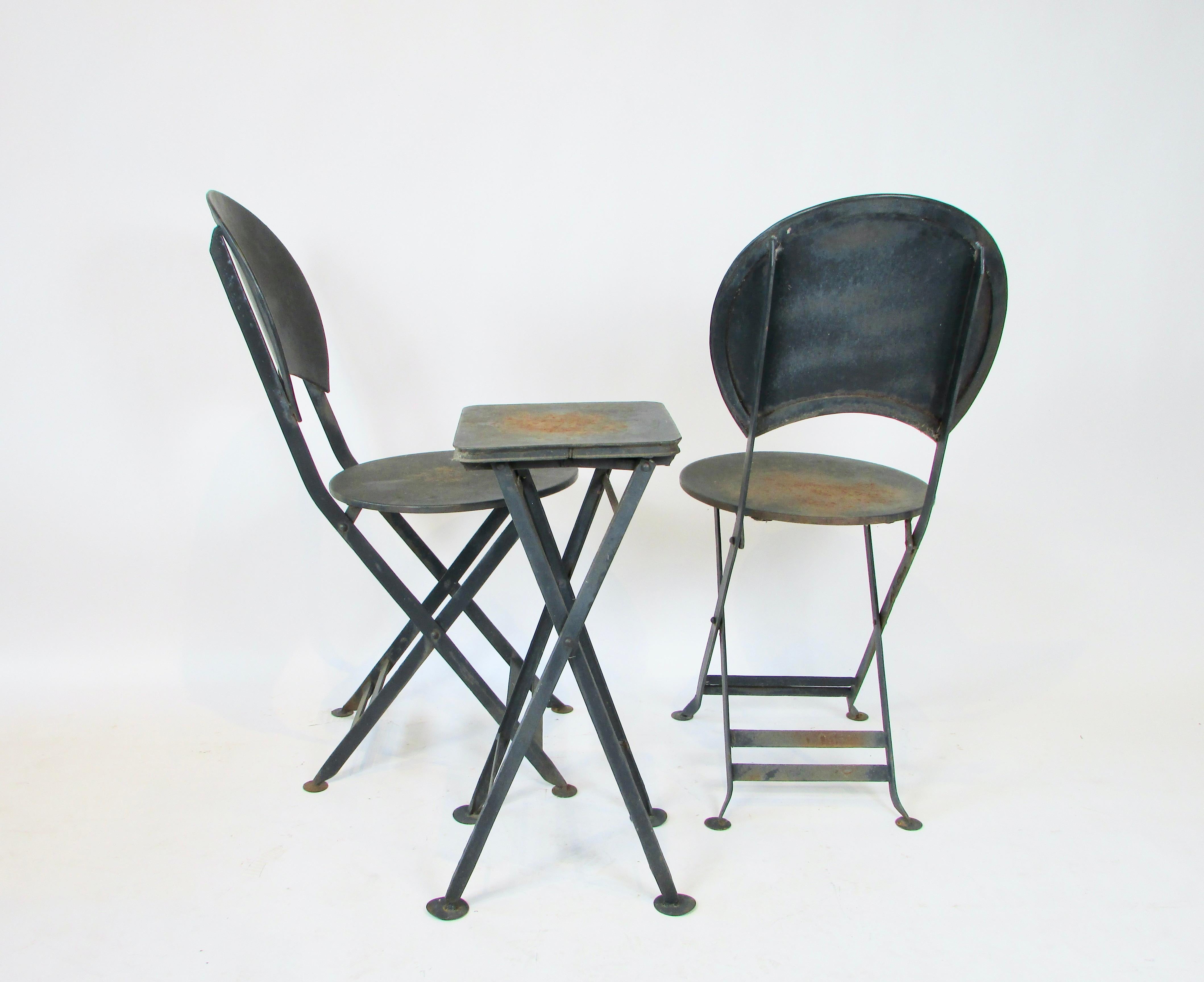 20th Century French style bistro chairs with table For Sale