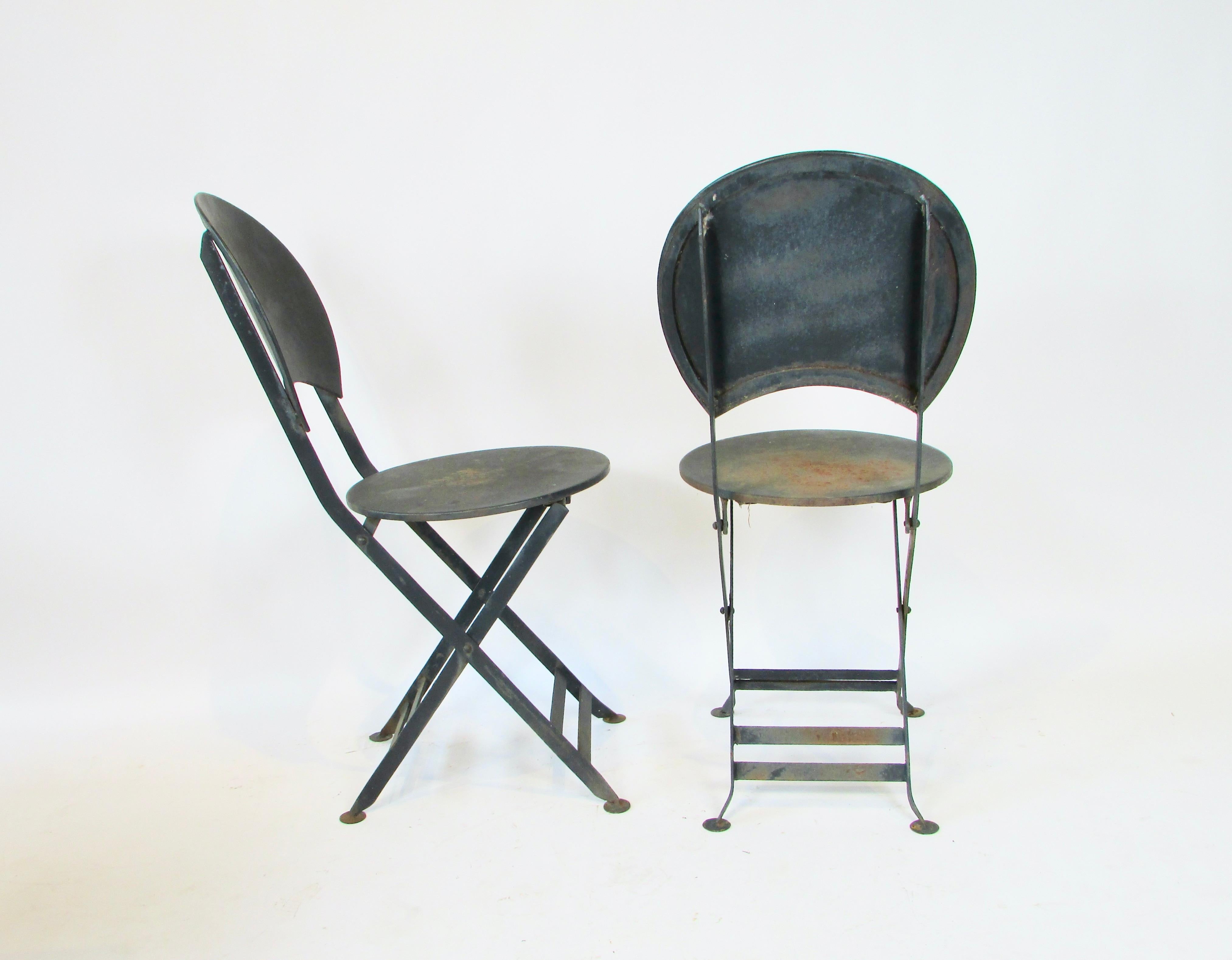 Steel French style bistro chairs with table For Sale