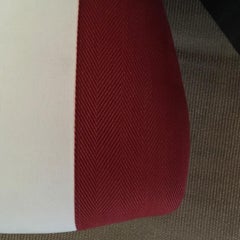 French Provincial Lacquered Black Wood Dining Chair Upholstered Red and White