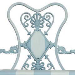French Style Blue Painted Metal Garden Bench