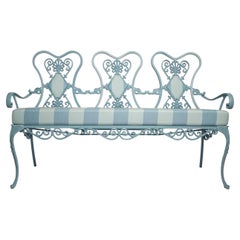 Retro French Style Blue Painted Metal Garden Bench