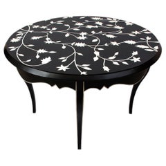 French Style Bone Inlaid Dining or Foyer Table with Floral Pattern