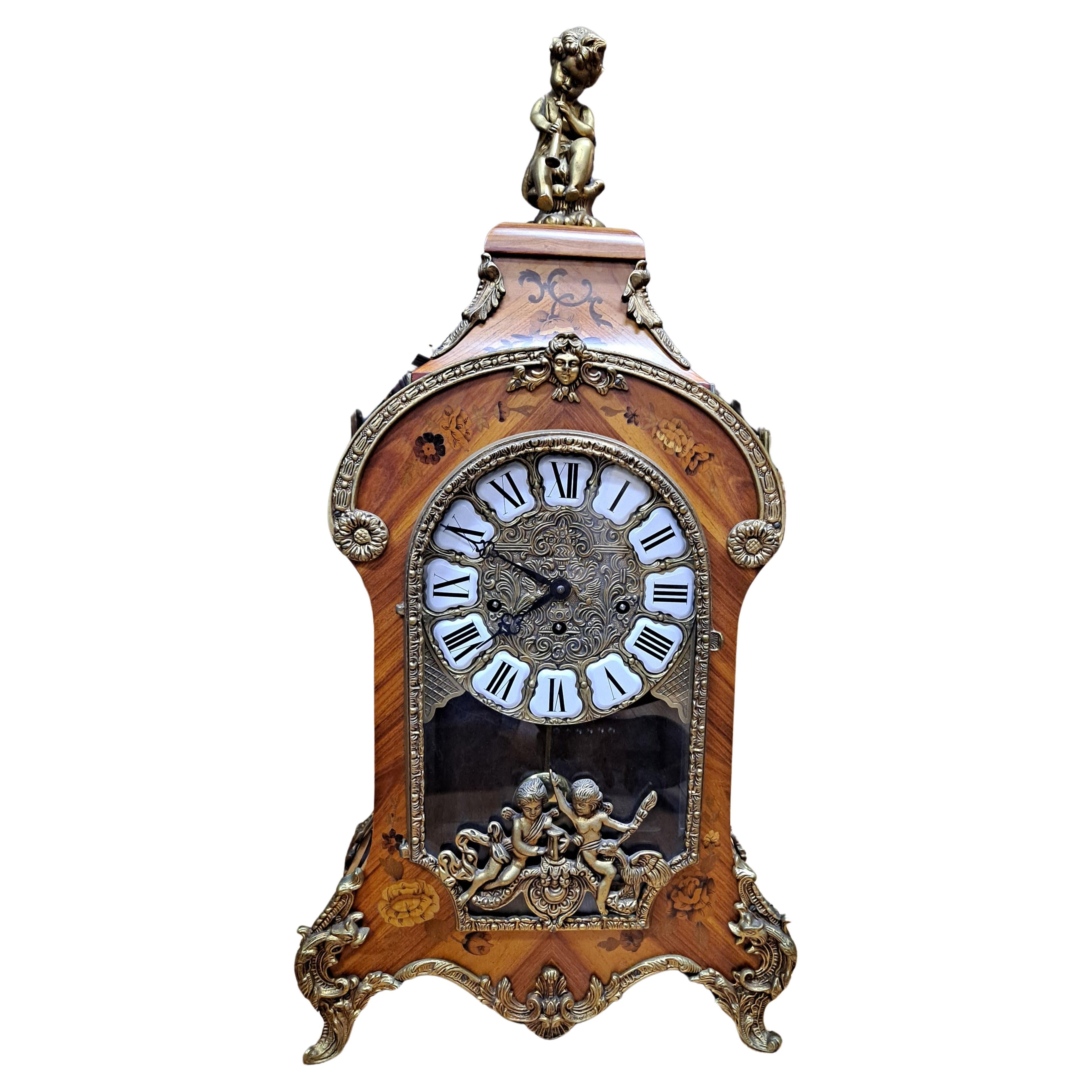 French Style Boulle Table Clock With Hermle Movement For Sale