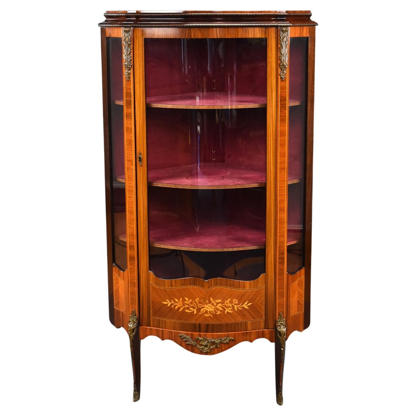 French Style Bowfronted Corner Display Cabinet For Sale
