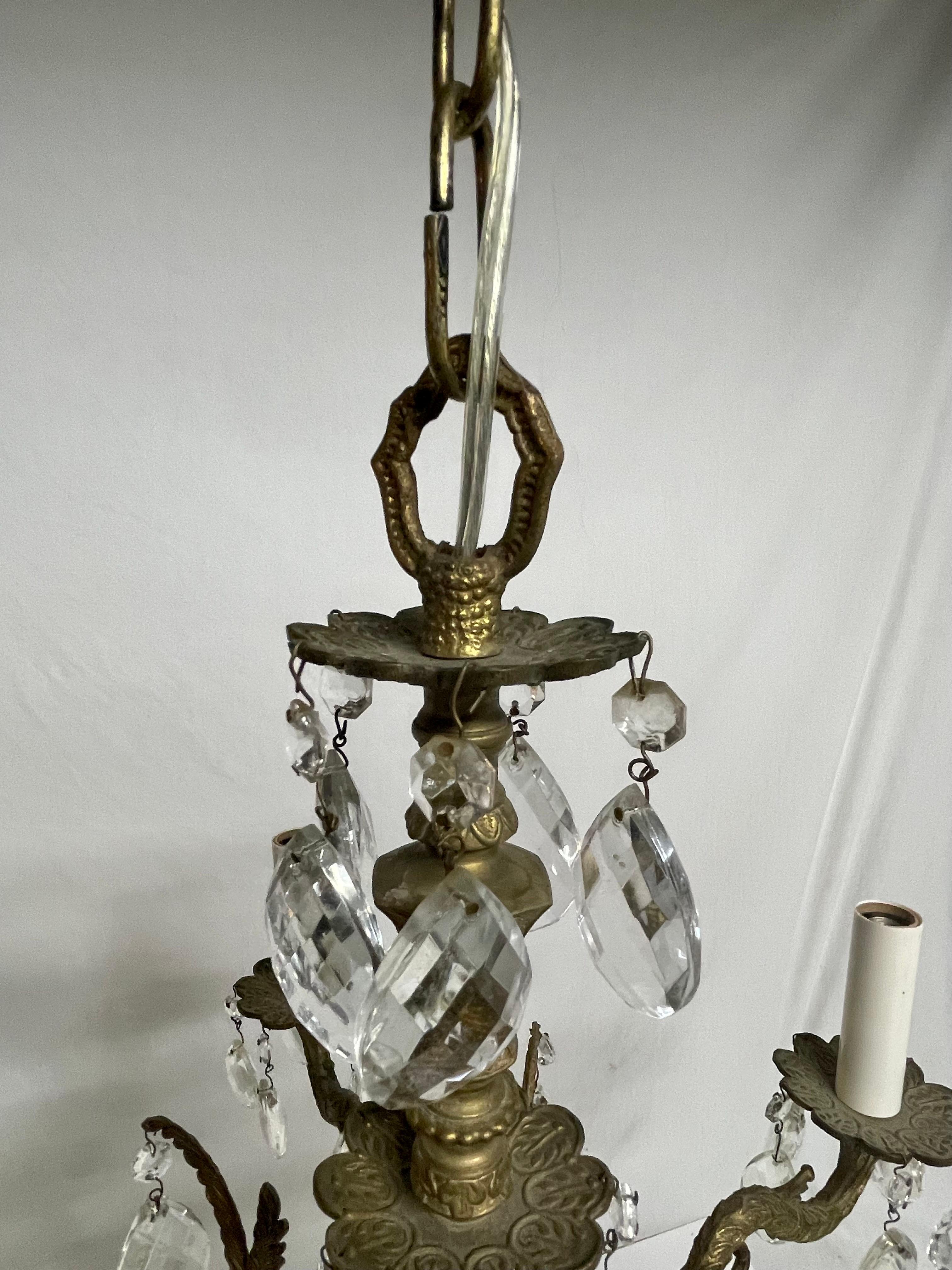 20th Century French Style Brass and Crystal Chandelier For Sale