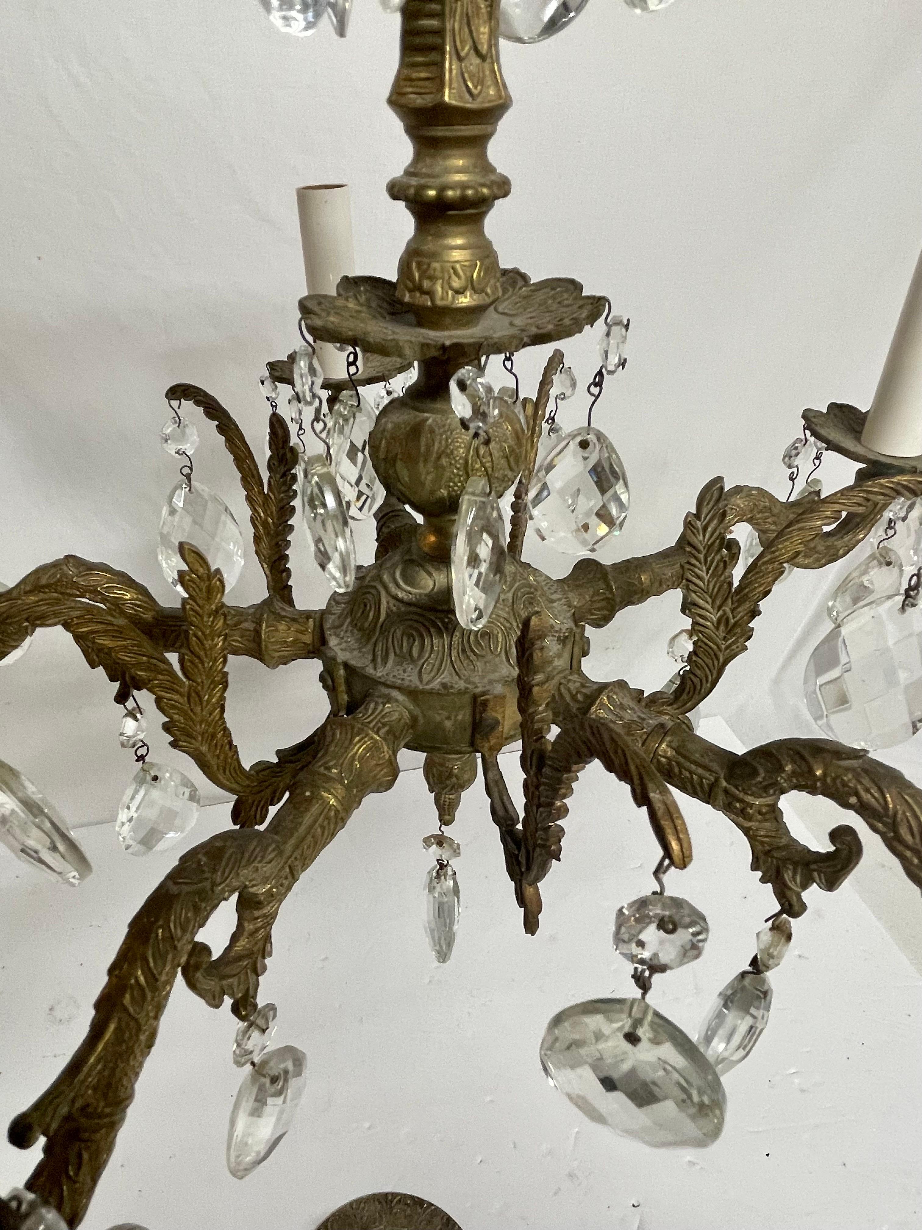 French Style Brass and Crystal Chandelier For Sale 1