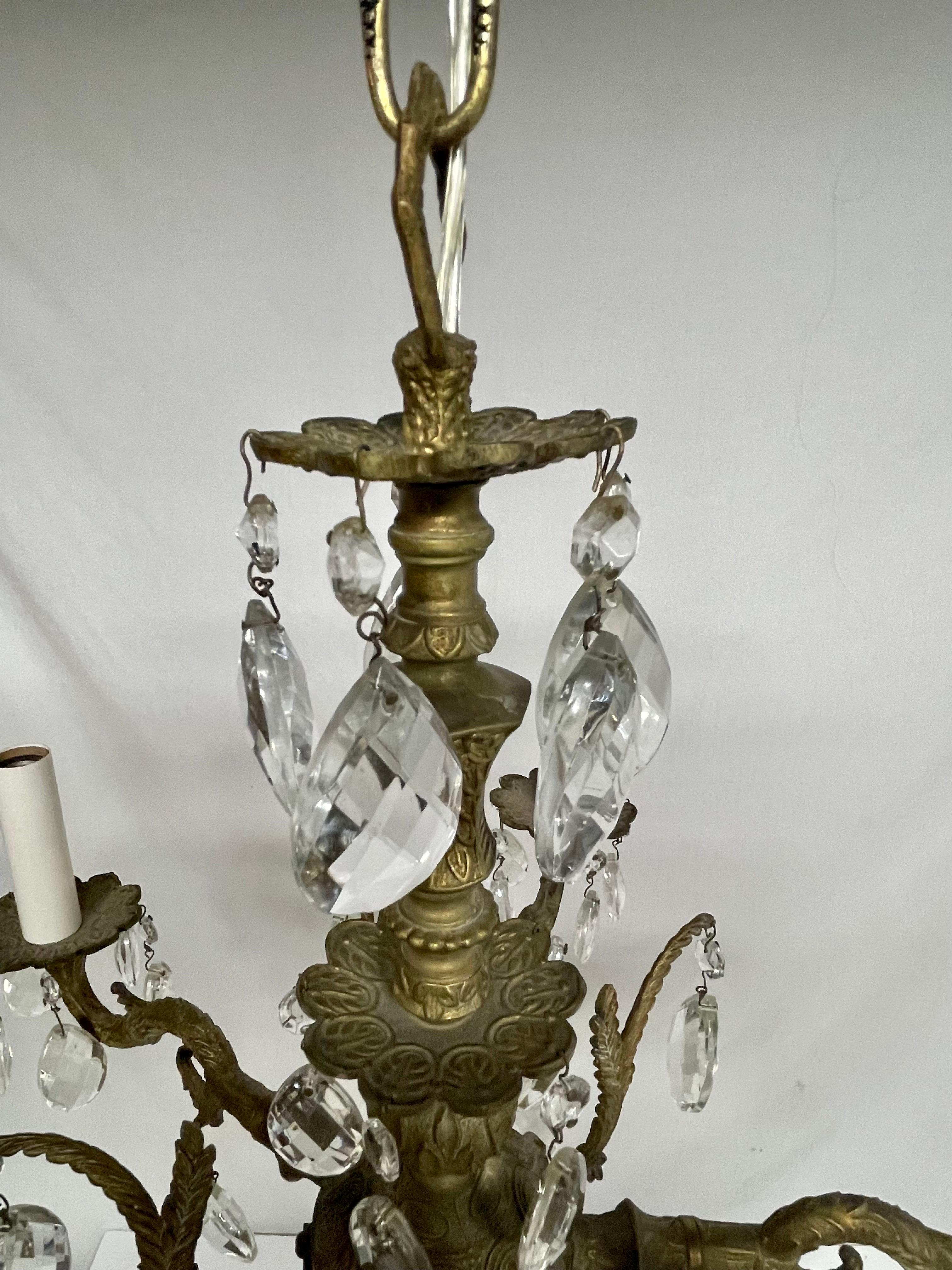French Style Brass and Crystal Chandelier For Sale 3