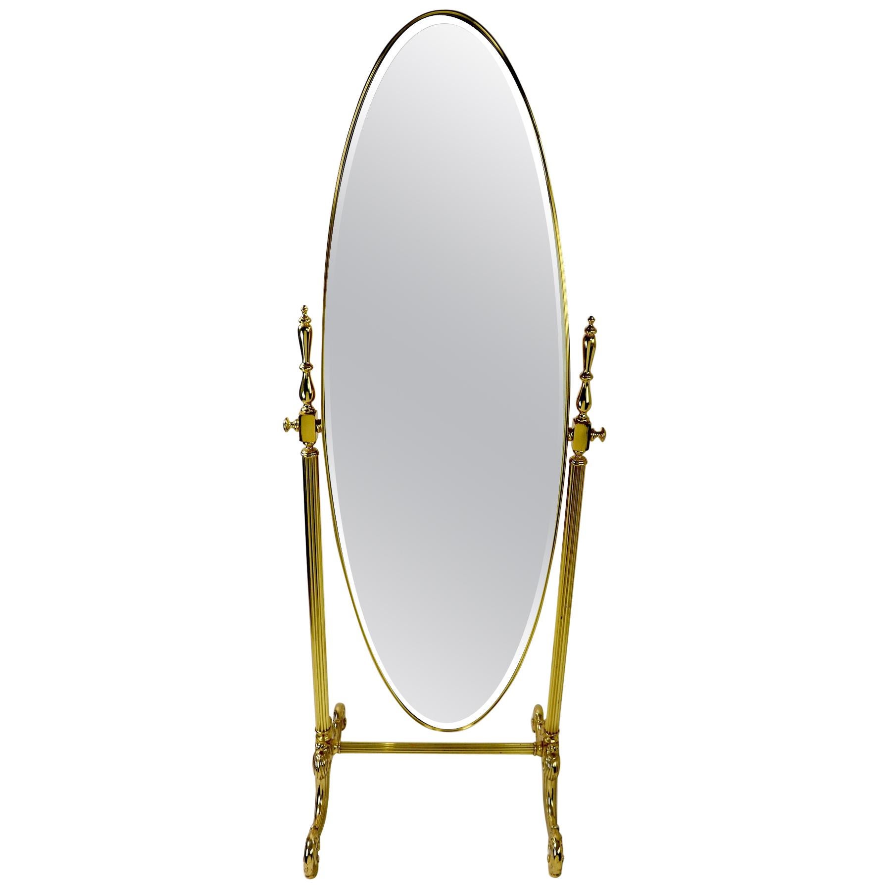 French Style Brass Cheval Mirror by J B Ross