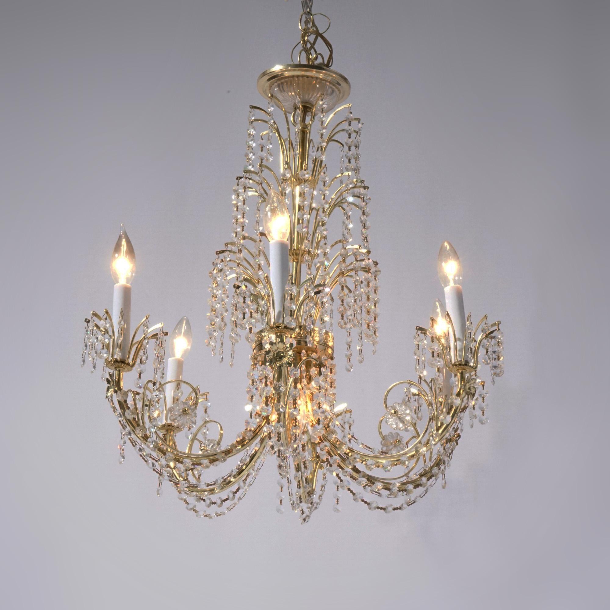 French Style Brass & Crystal Tiered Prism Chandelier 20th C For Sale 5