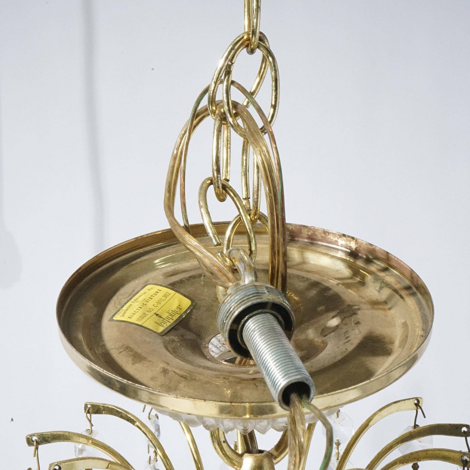 French Style Brass & Crystal Tiered Prism Chandelier 20th C For Sale 6