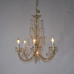 French Style Brass & Crystal Tiered Prism Chandelier 20th C