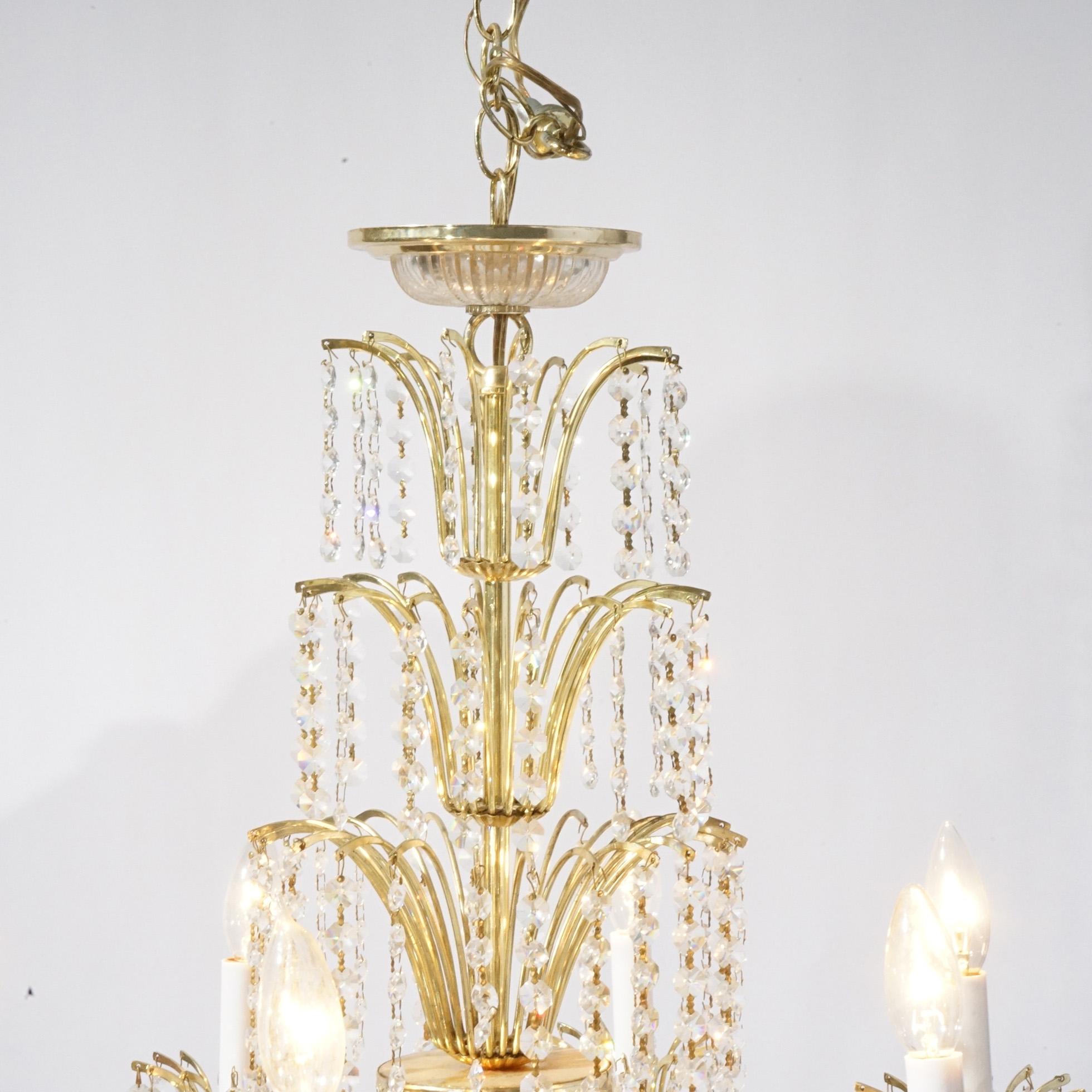 20th Century French Style Brass & Crystal Tiered Prism Chandelier 20th C For Sale