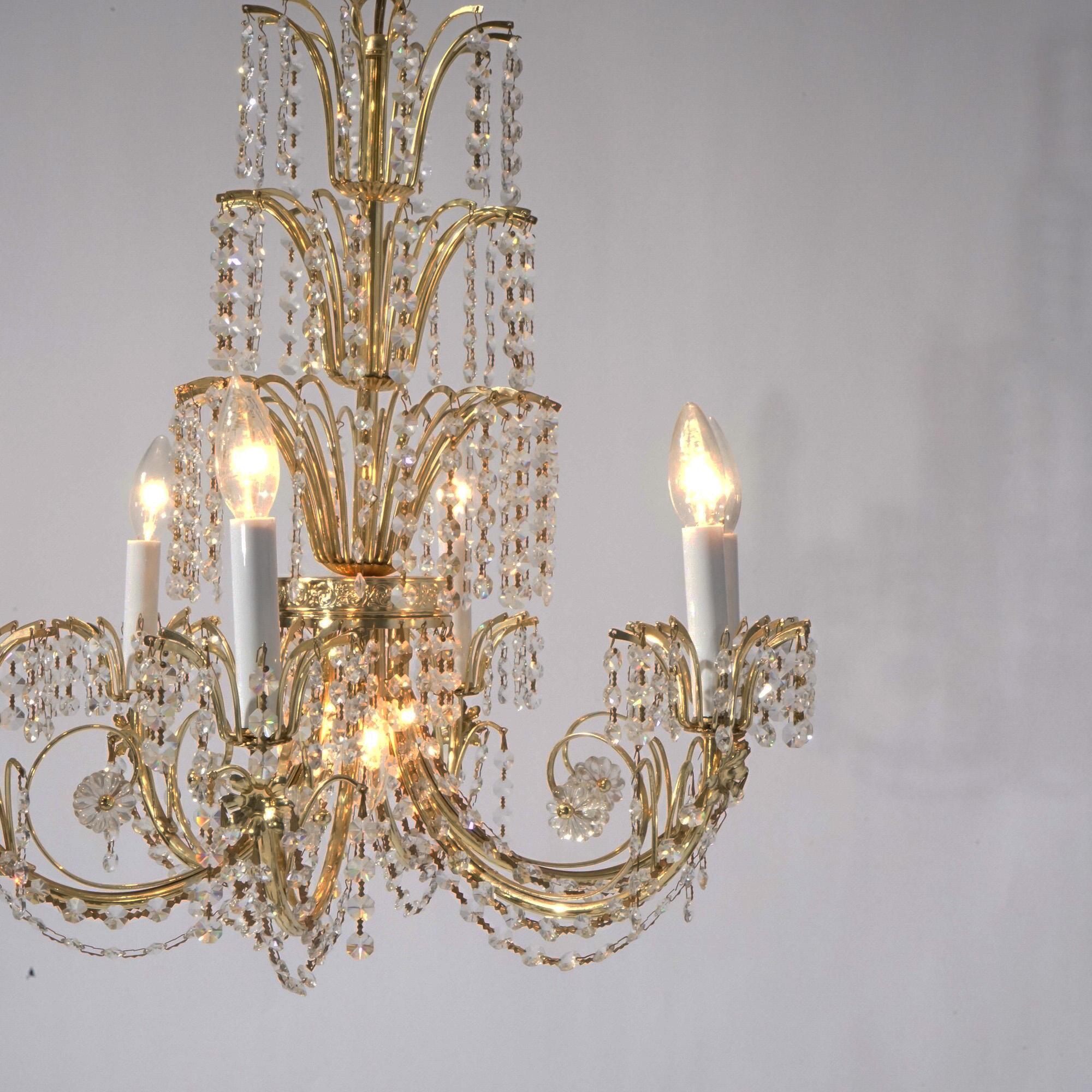 French Style Brass & Crystal Tiered Prism Chandelier 20th C For Sale 2