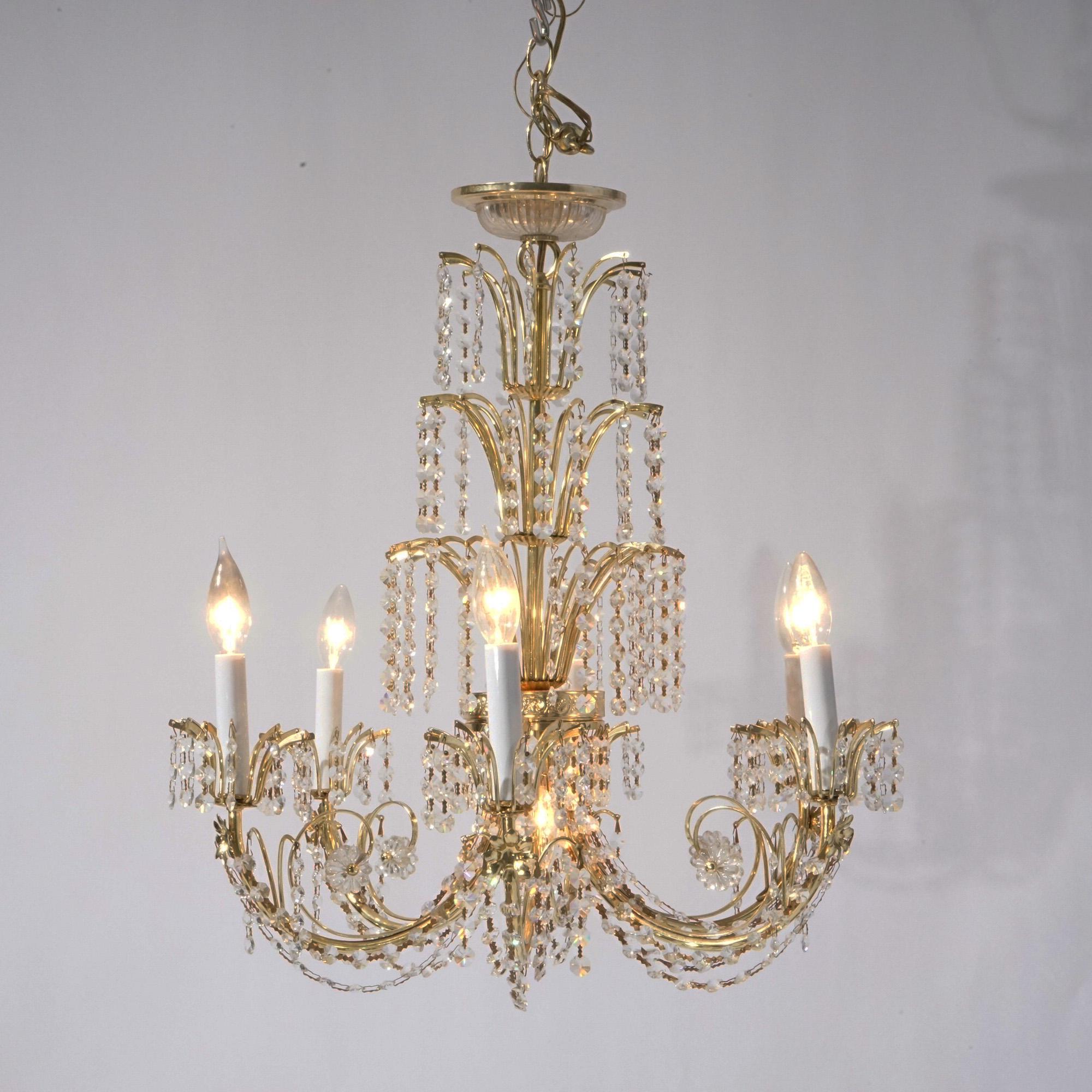 French Style Brass & Crystal Tiered Prism Chandelier 20th C For Sale 3