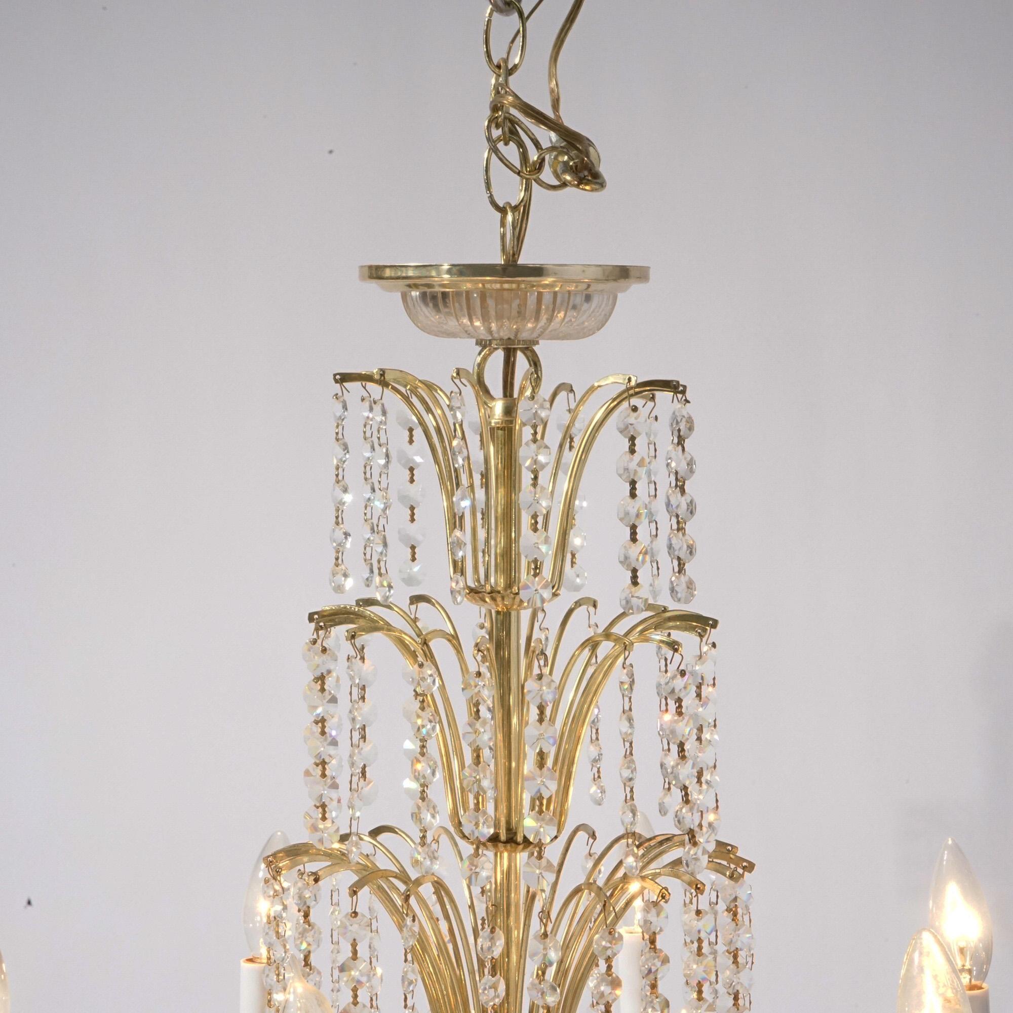French Style Brass & Crystal Tiered Prism Chandelier 20th C For Sale 4