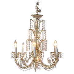 Vintage French Style Brass & Crystal Tiered Prism Chandelier 20th C