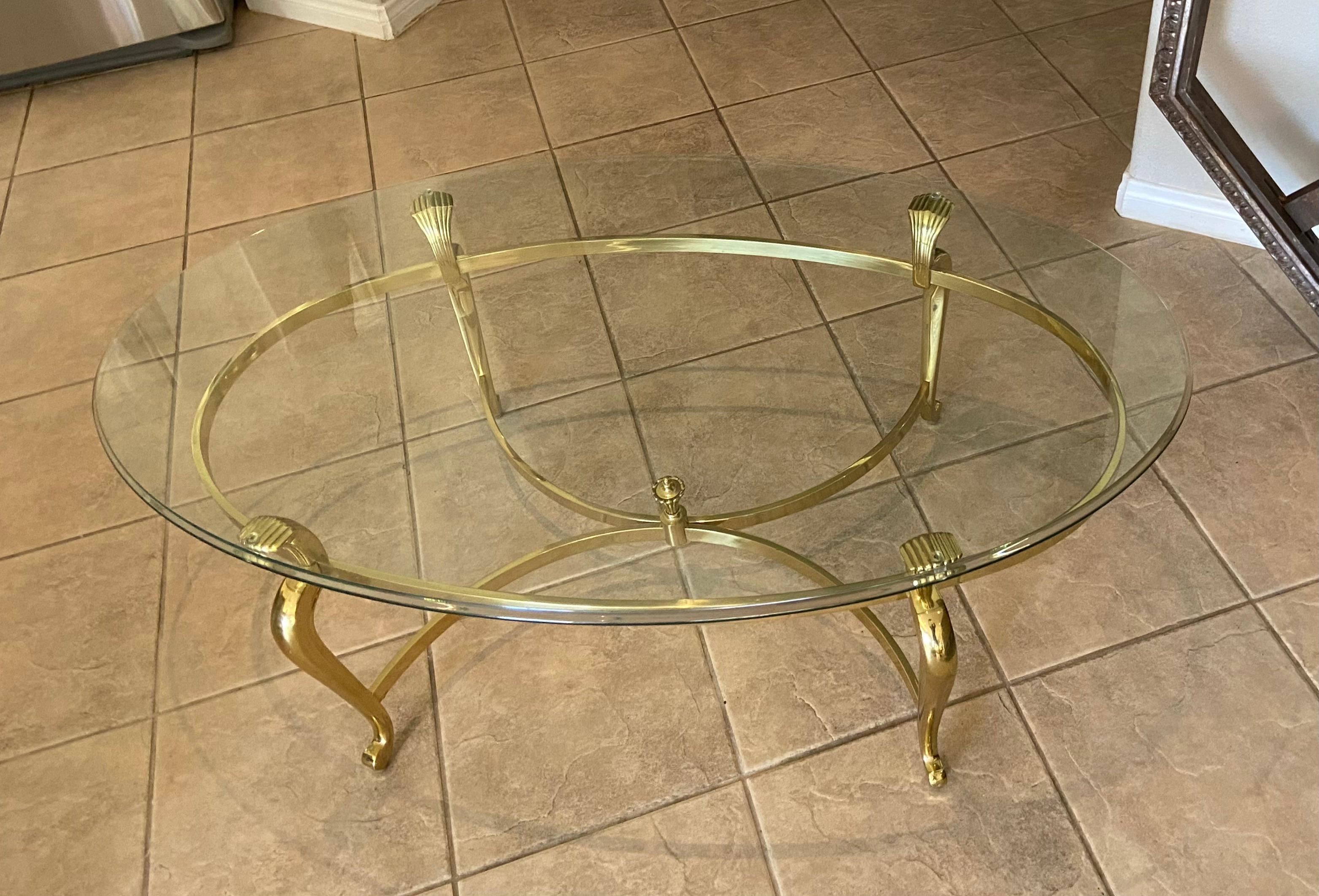 French Style Brass Oval Coffee Cocktail Table 6