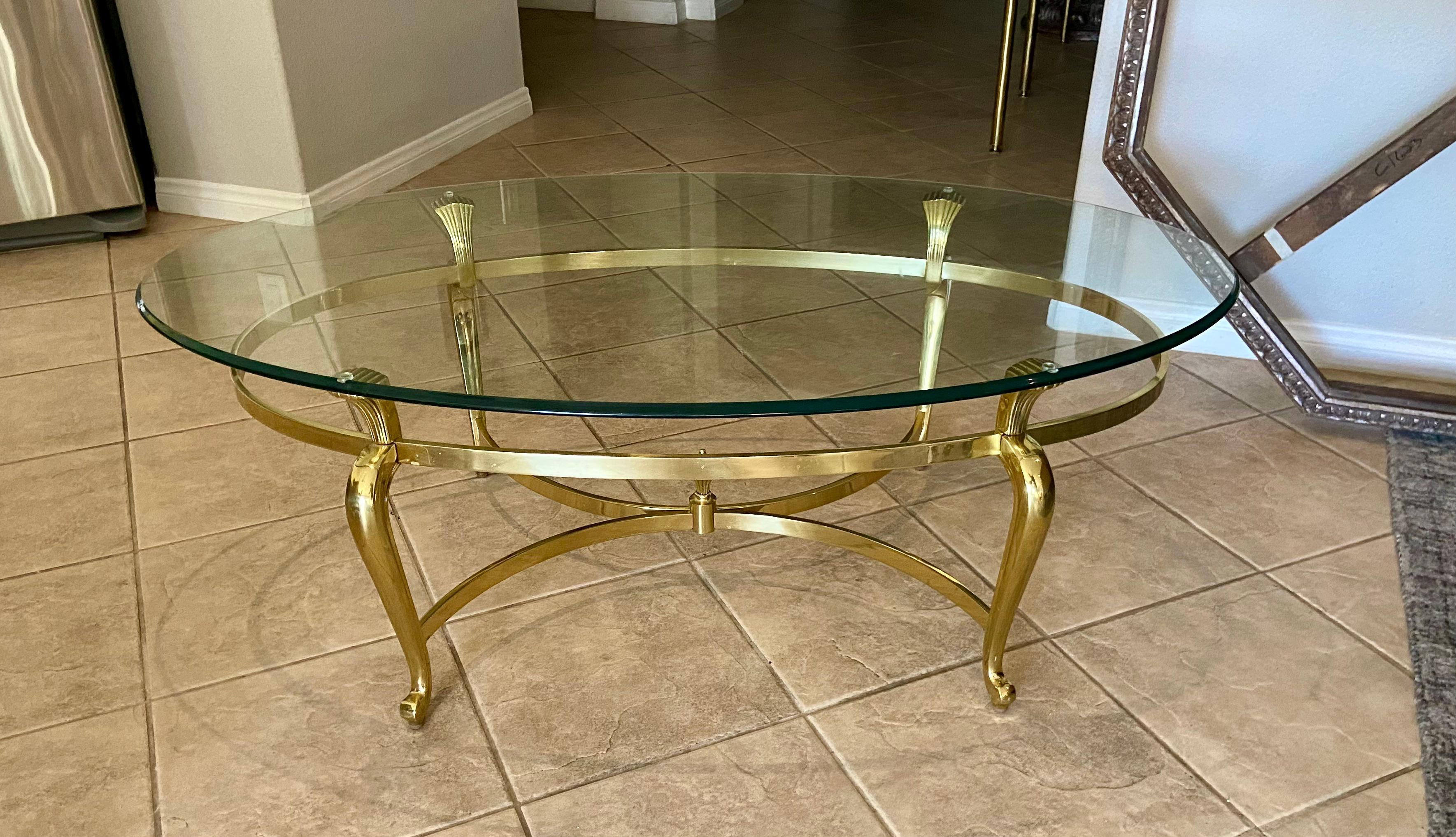 French Style Brass Oval Coffee Cocktail Table 7