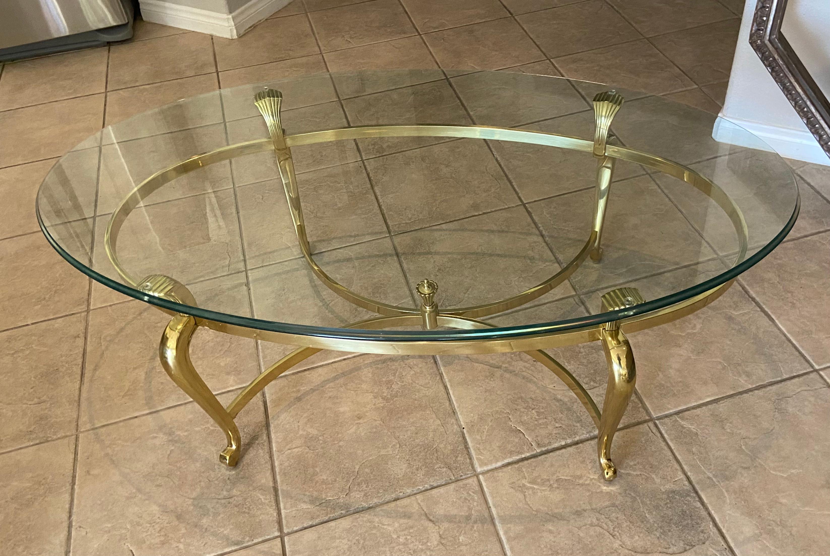 French Style Brass Oval Coffee Cocktail Table 8