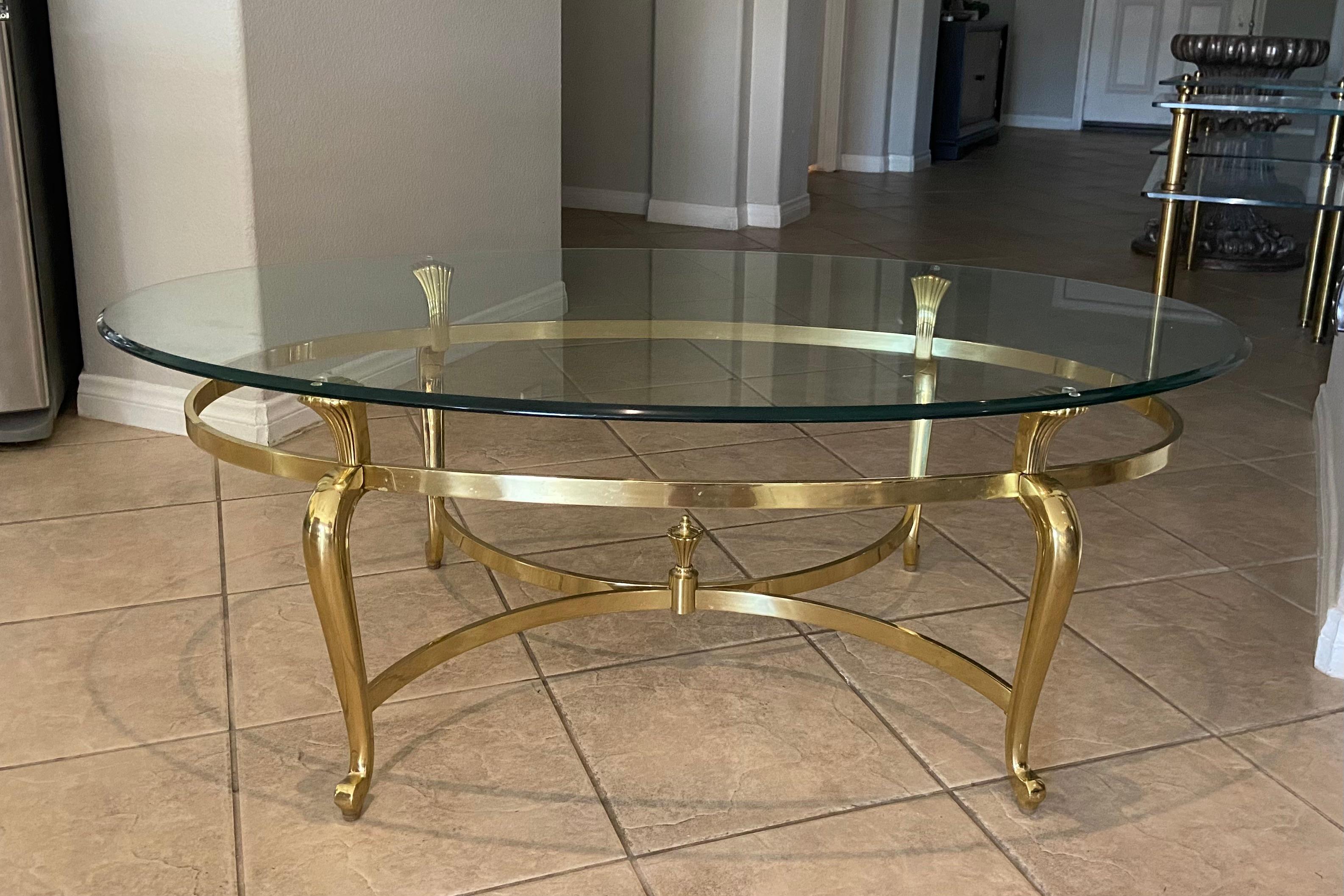 French Style Brass Oval Coffee Cocktail Table 9