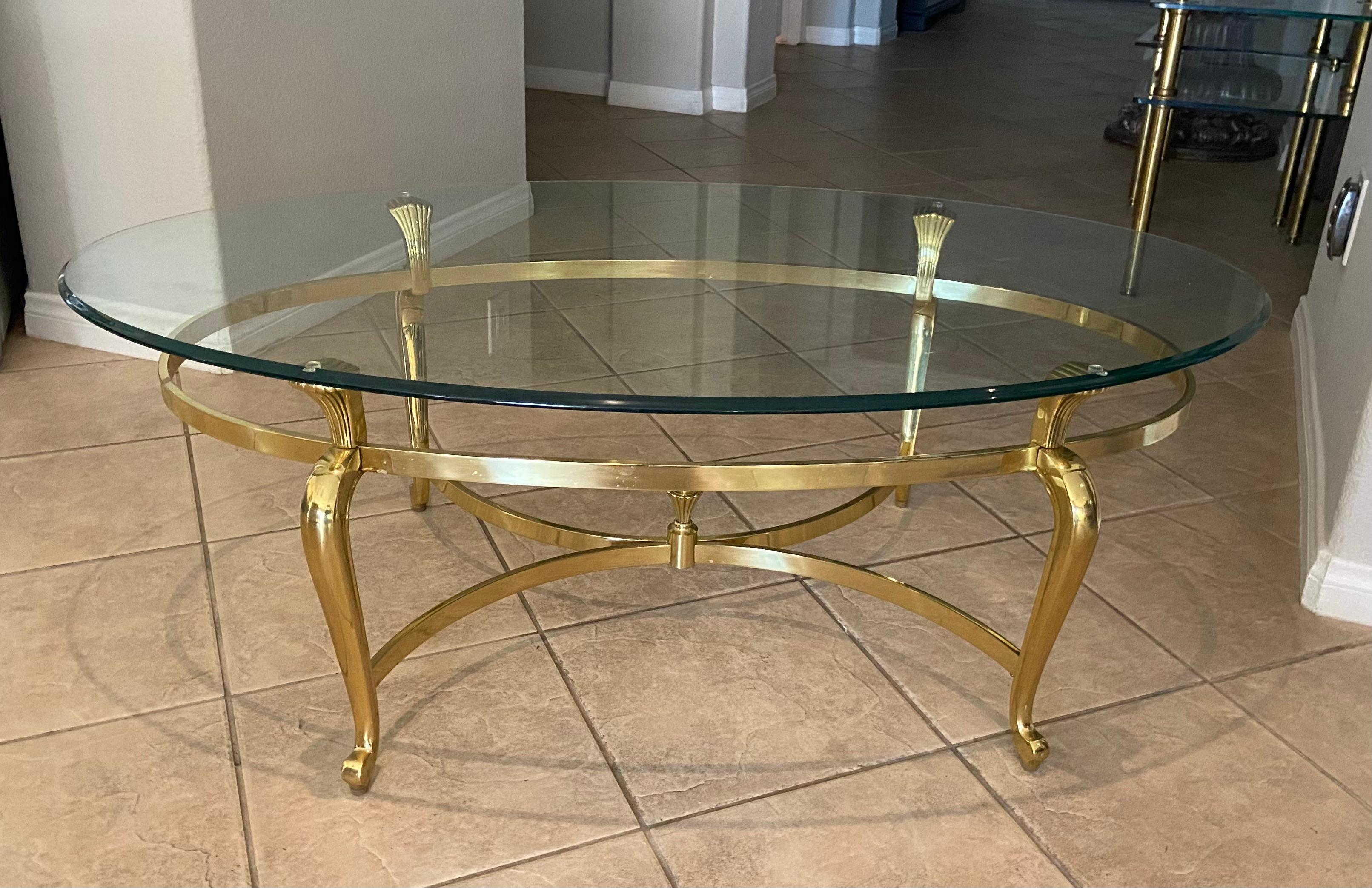 French Style Brass Oval Coffee Cocktail Table 11