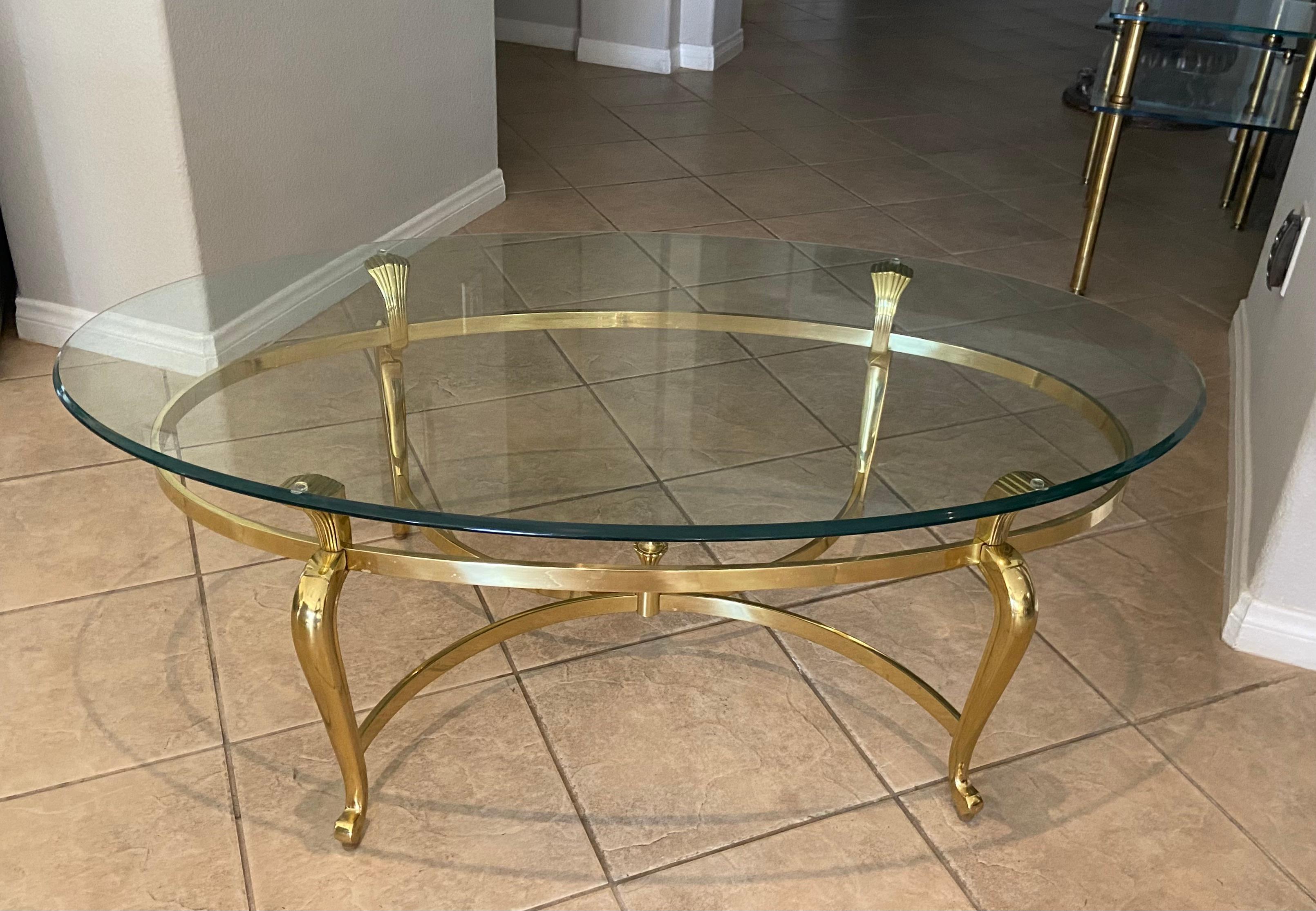 American French Style Brass Oval Coffee Cocktail Table