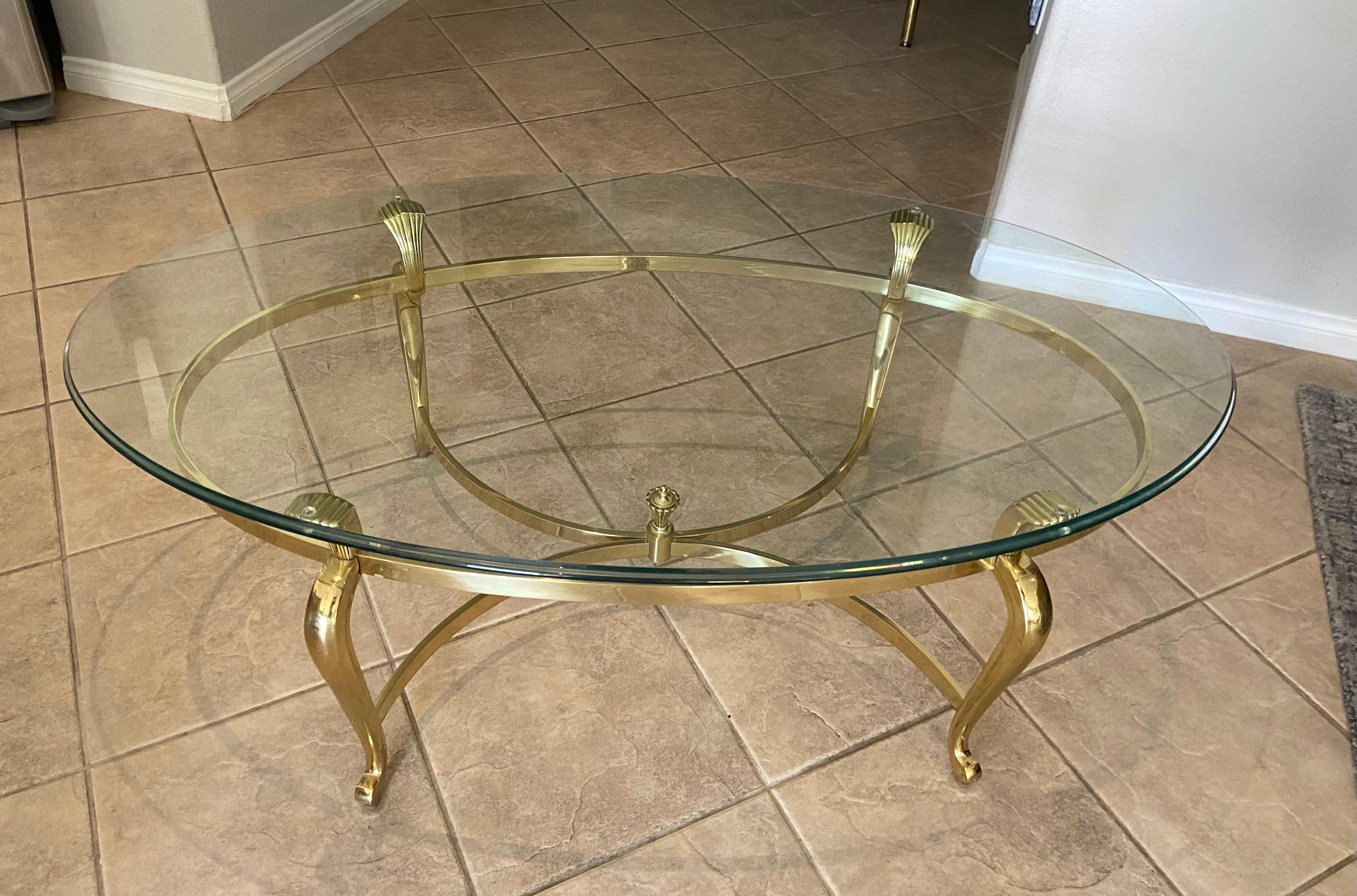 Late 20th Century French Style Brass Oval Coffee Cocktail Table