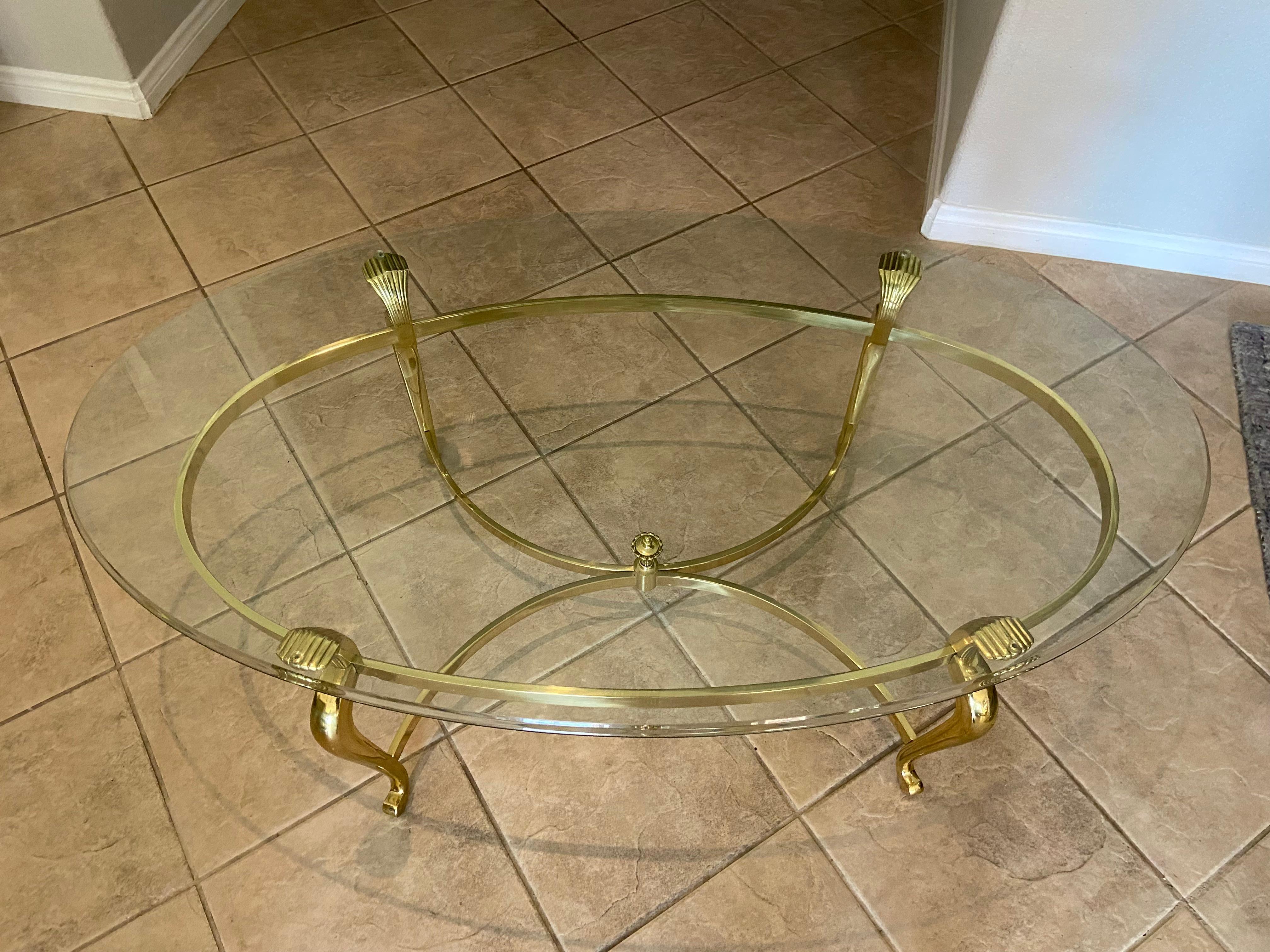 French Style Brass Oval Coffee Cocktail Table 1