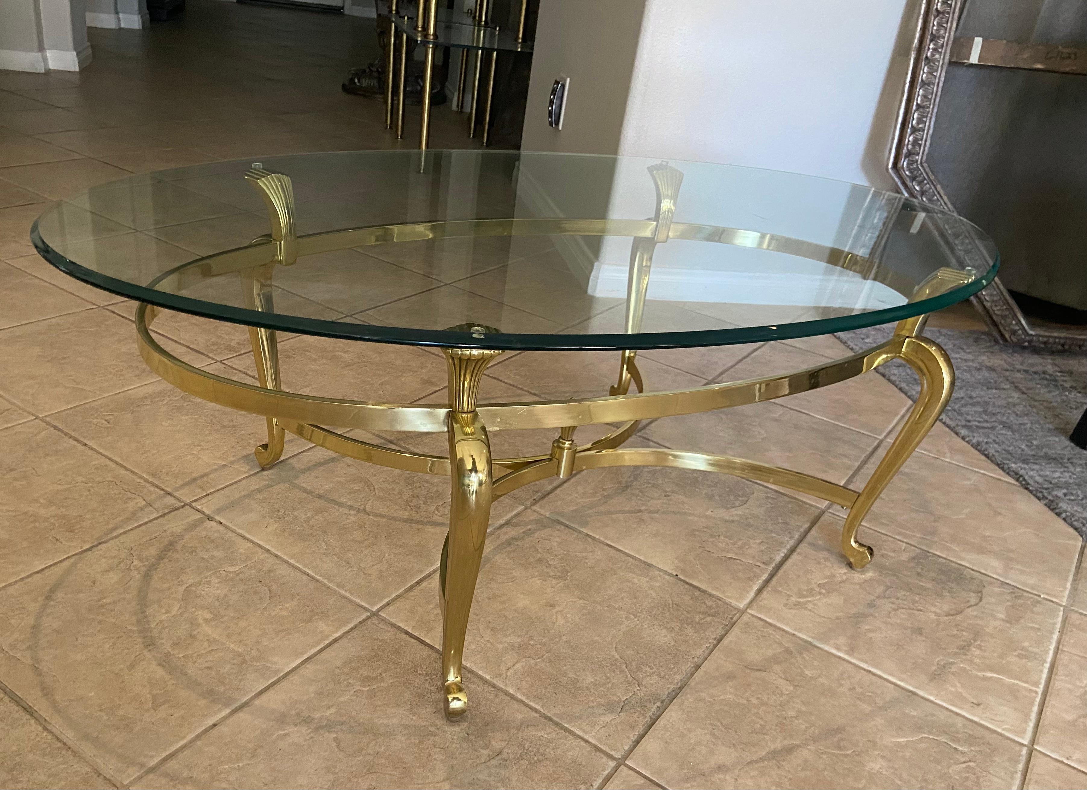 French Style Brass Oval Coffee Cocktail Table 2
