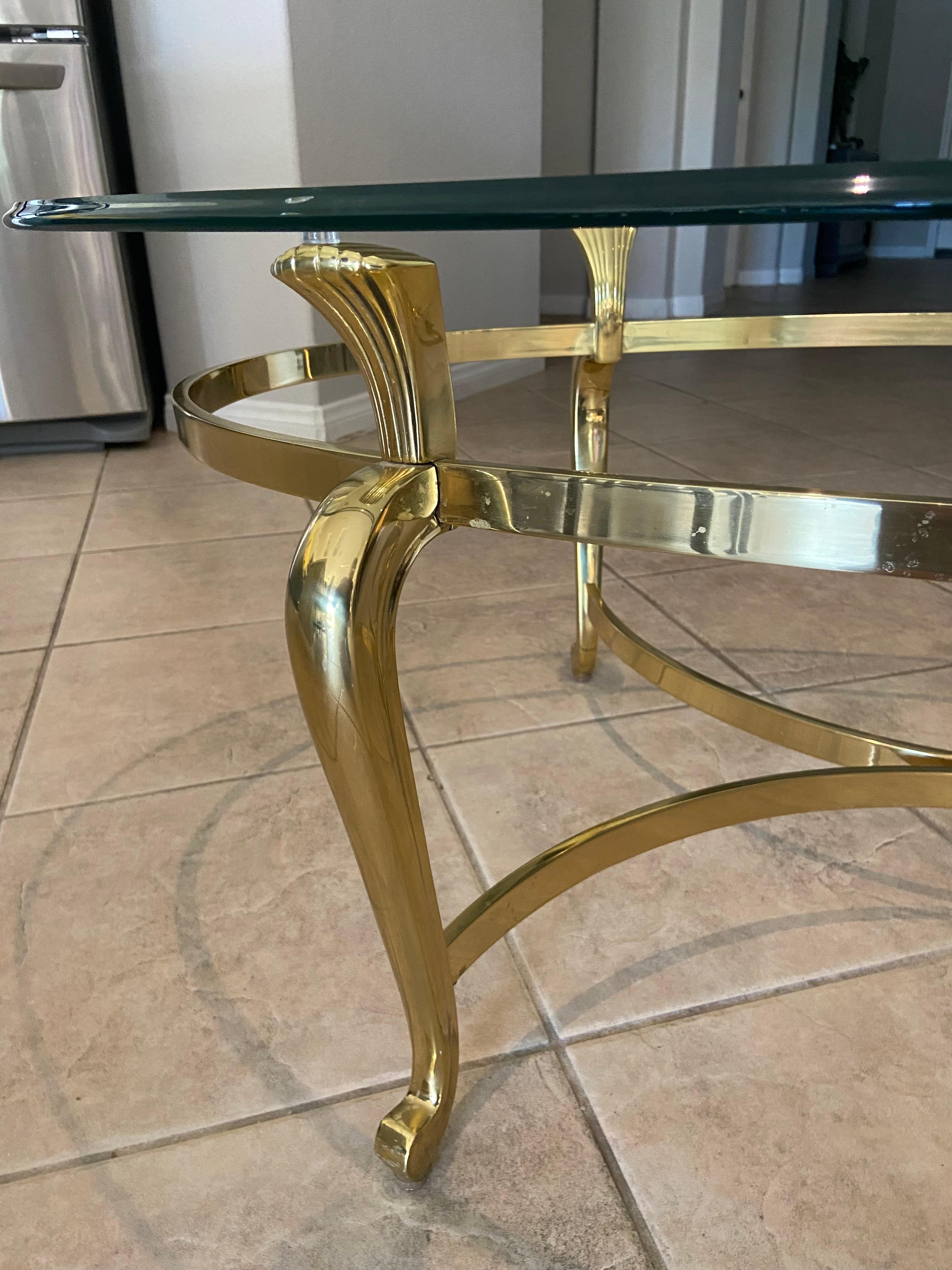 French Style Brass Oval Coffee Cocktail Table 3