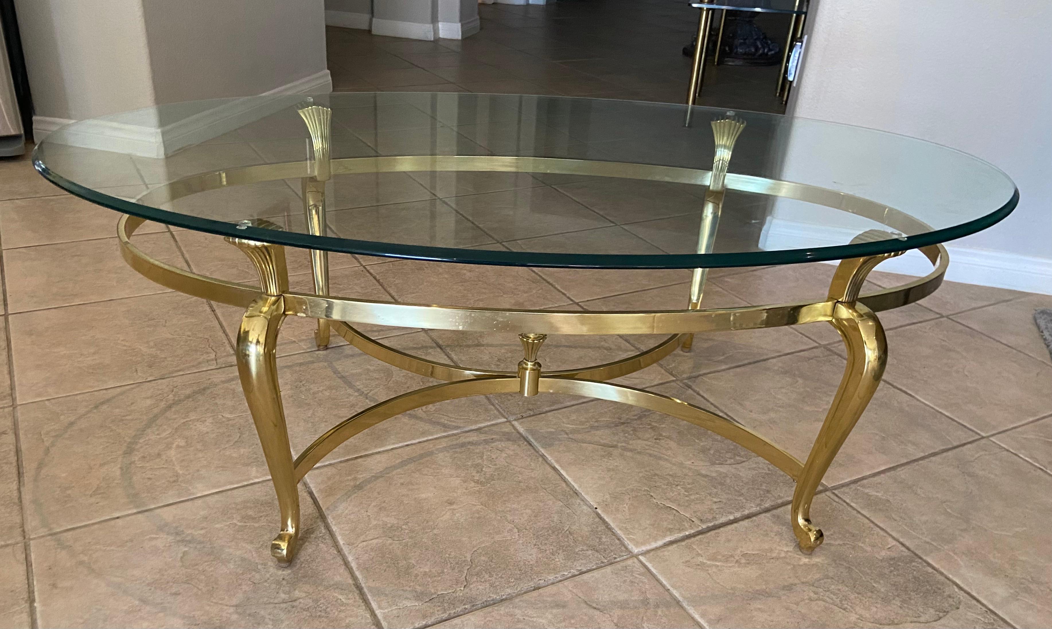 French Style Brass Oval Coffee Cocktail Table 4