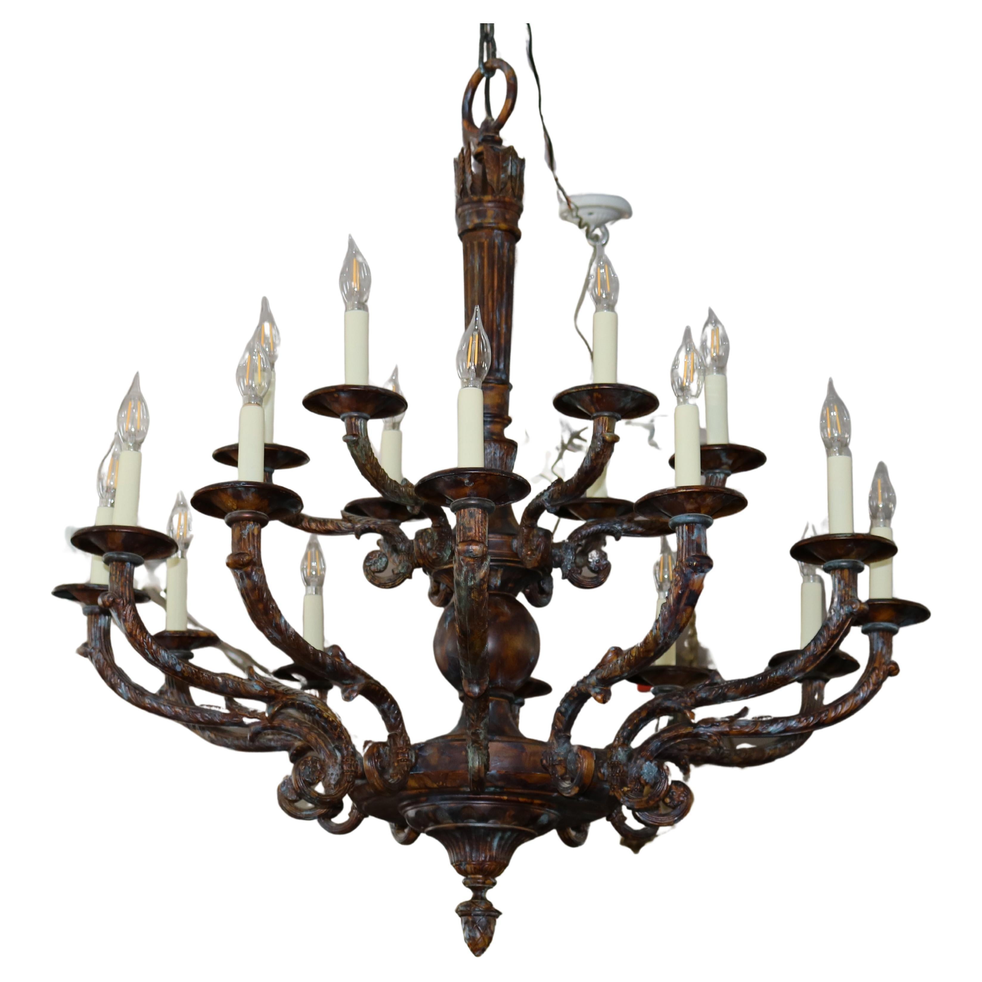 French Style Bronze 18 Light Chandelier By Mariner Model 18430 Royal Heritage For Sale
