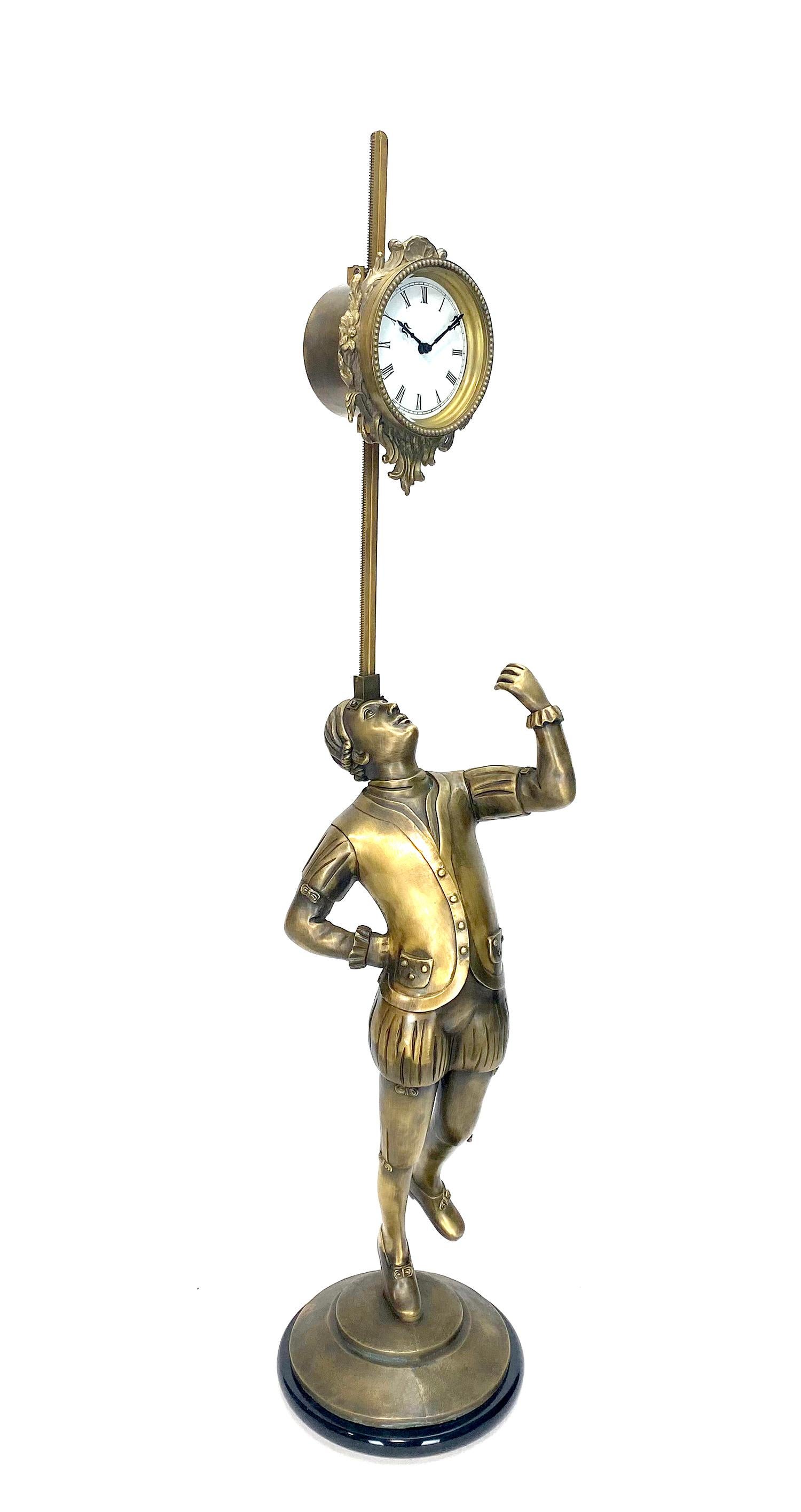 French Style Bronze Acrobat Figure Sawtooth Gravity Driven Falling Mantle Clock In Good Condition For Sale In Danville, CA