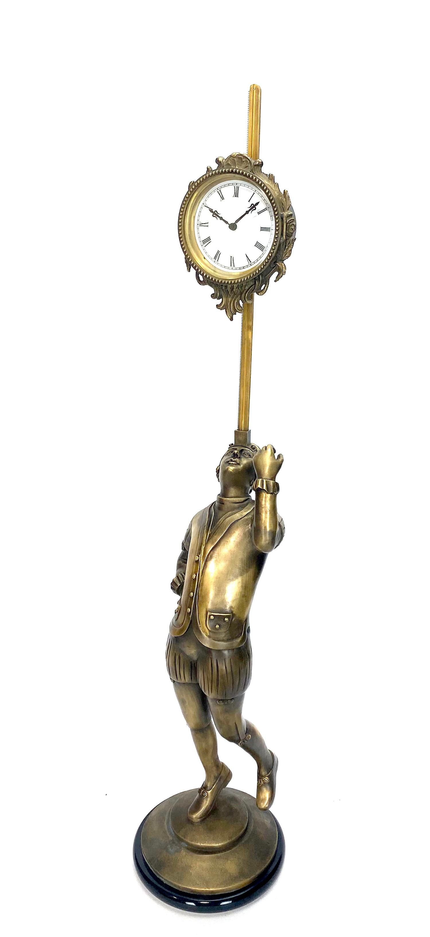 Brass French Style Bronze Acrobat Figure Sawtooth Gravity Driven Falling Mantle Clock For Sale