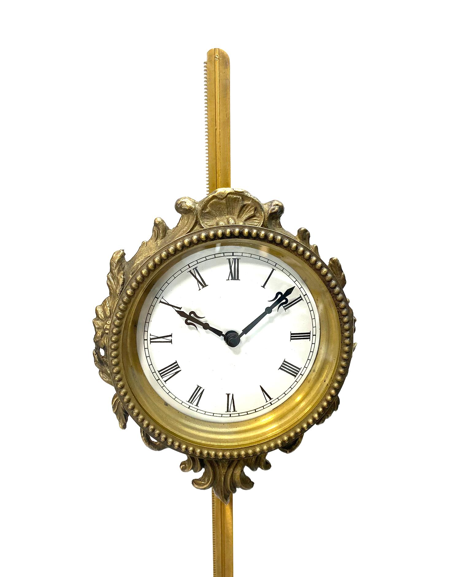 French Style Bronze Acrobat Figure Sawtooth Gravity Driven Falling Mantle Clock In Good Condition For Sale In Danville, CA