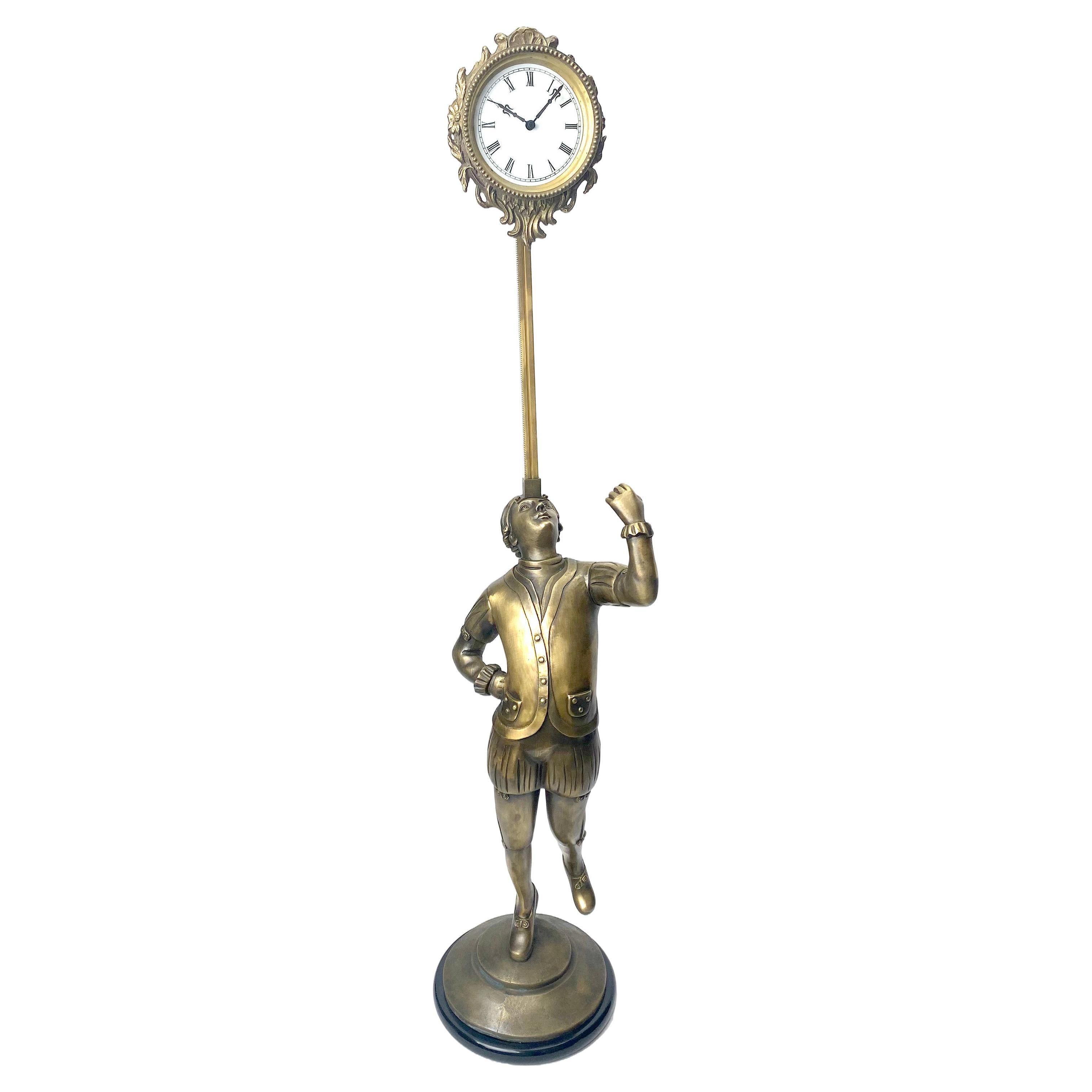 French Style Bronze Acrobat Figure Sawtooth Gravity Driven Falling Mantle Clock For Sale