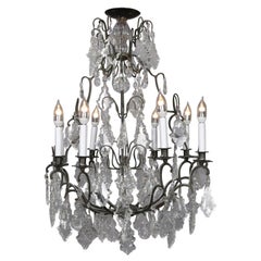 French Style Bronze and Crystal 9-Light Branch Electrified Candelabra Chandelier