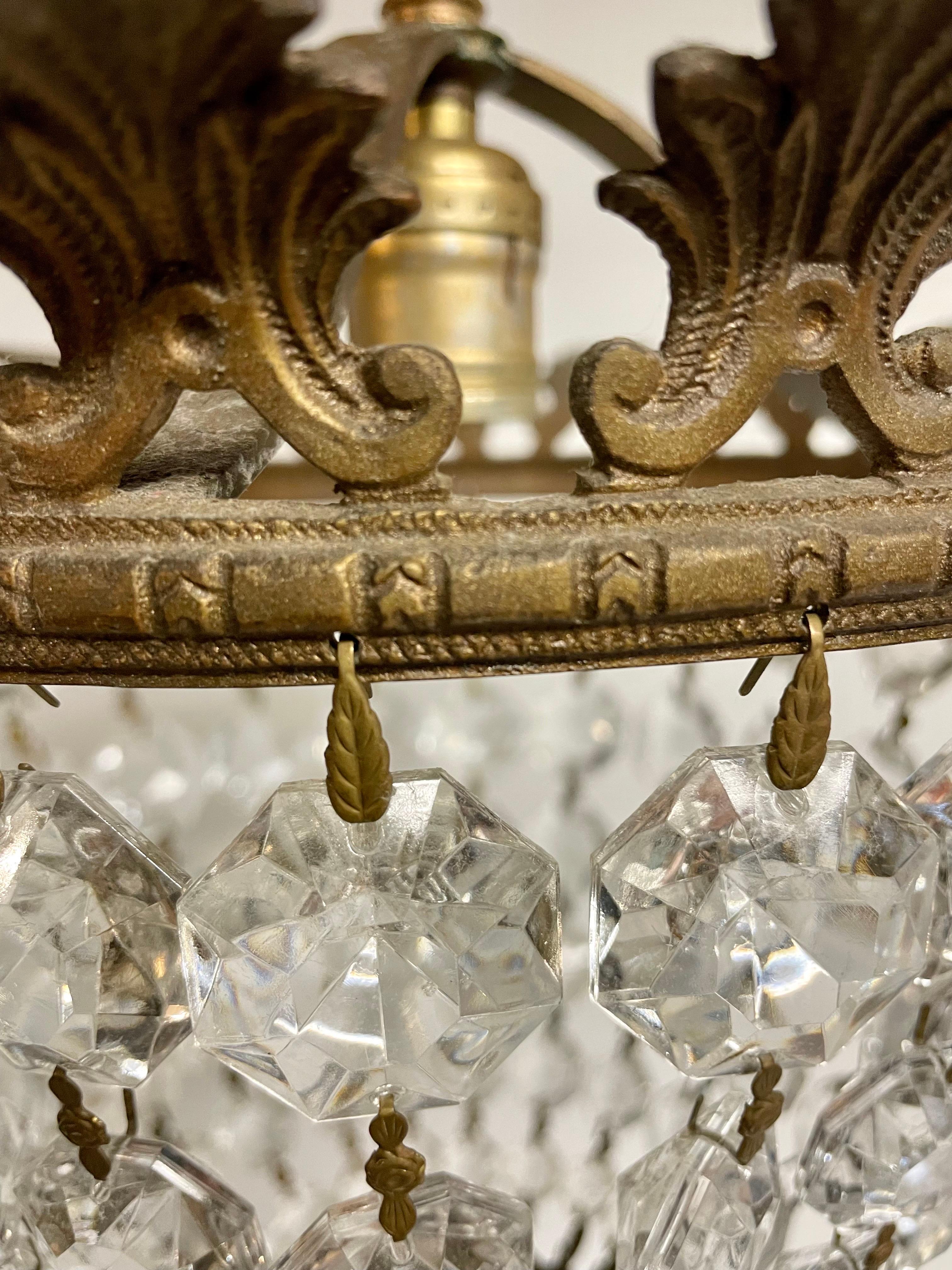 French Provincial French Style Bronze and Crystal Chandelier
