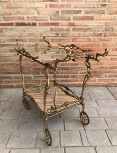 French Style Bronze Bar Cart with Wheels, Mid-20th Century