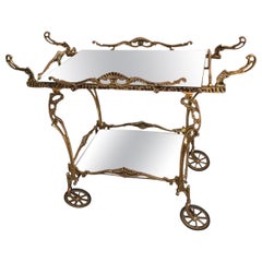 French Style Bronze Bar Cart with Wheels, Mid-20th Century