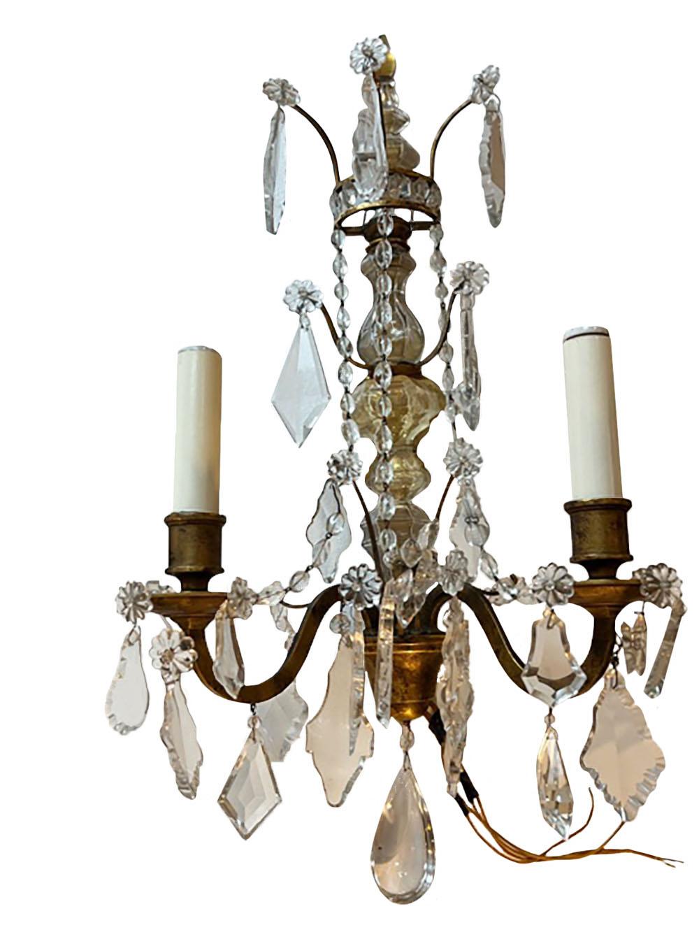American French Style Bronze Sconces With Crystals By E. F. Caldwell For Sale