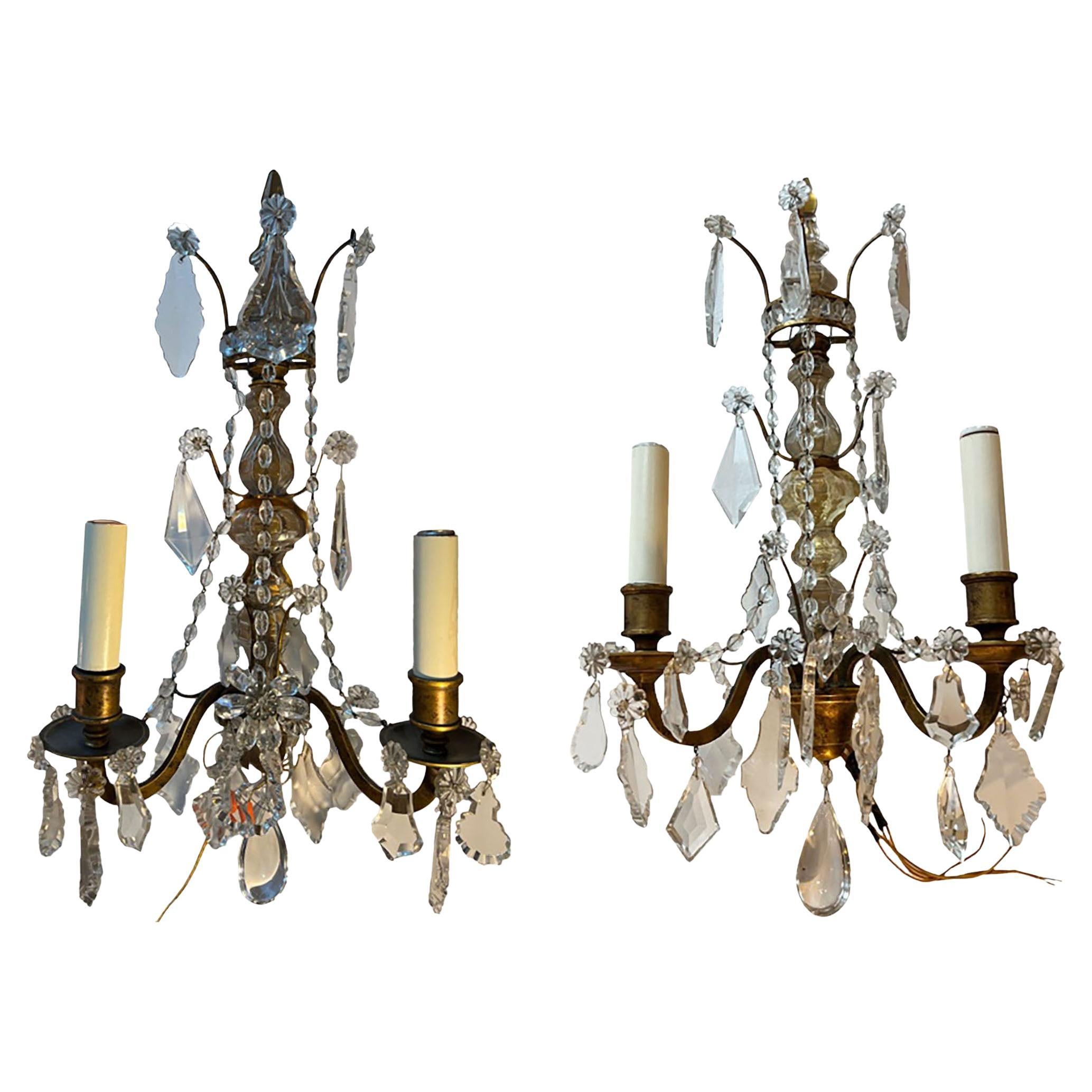 French Style Bronze Sconces With Crystals By E. F. Caldwell