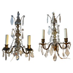 Antique French Style Bronze Sconces With Crystals By E. F. Caldwell