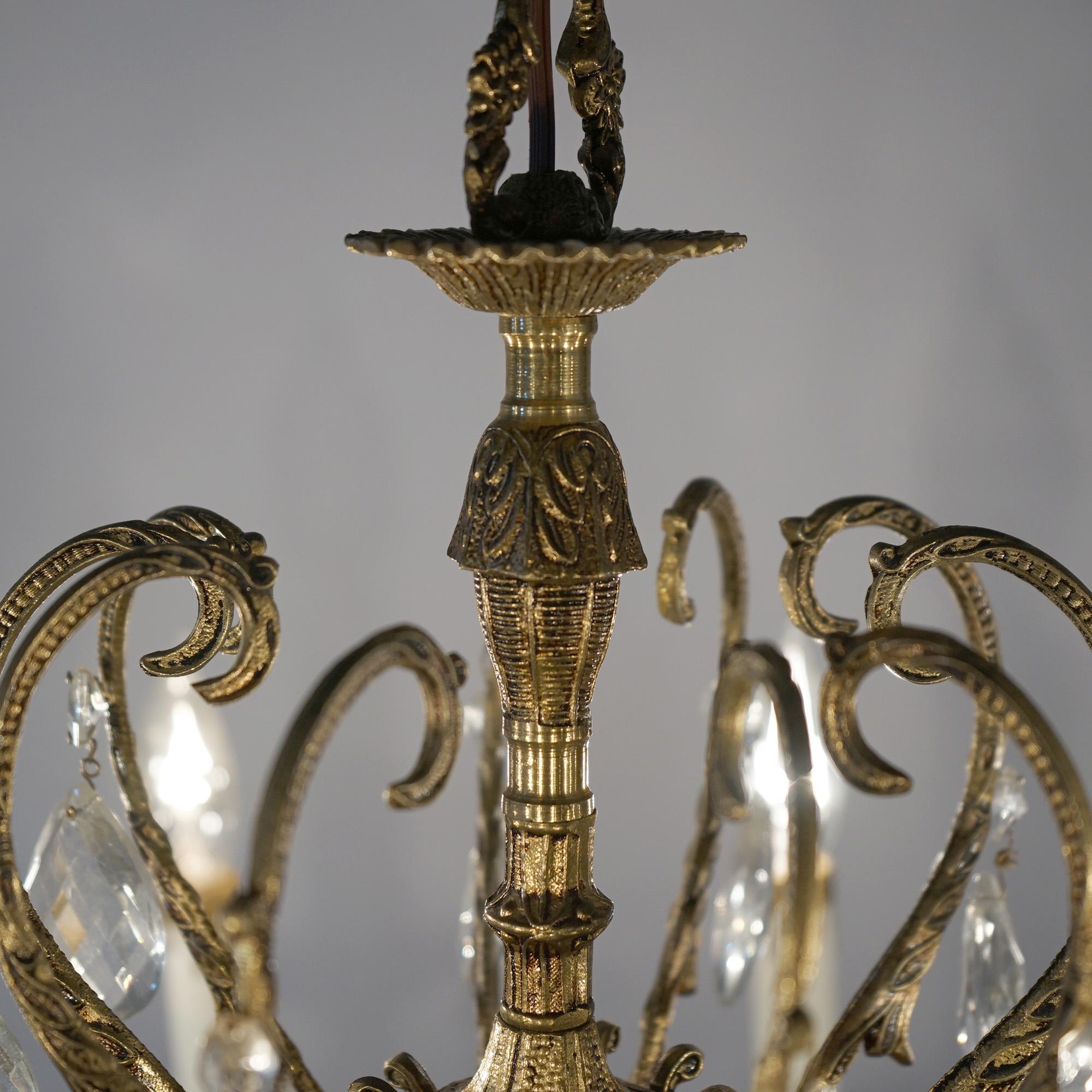 French Style Bronzed Metal & Crystal Ten Light Chandelier, circa 1940 For Sale 6