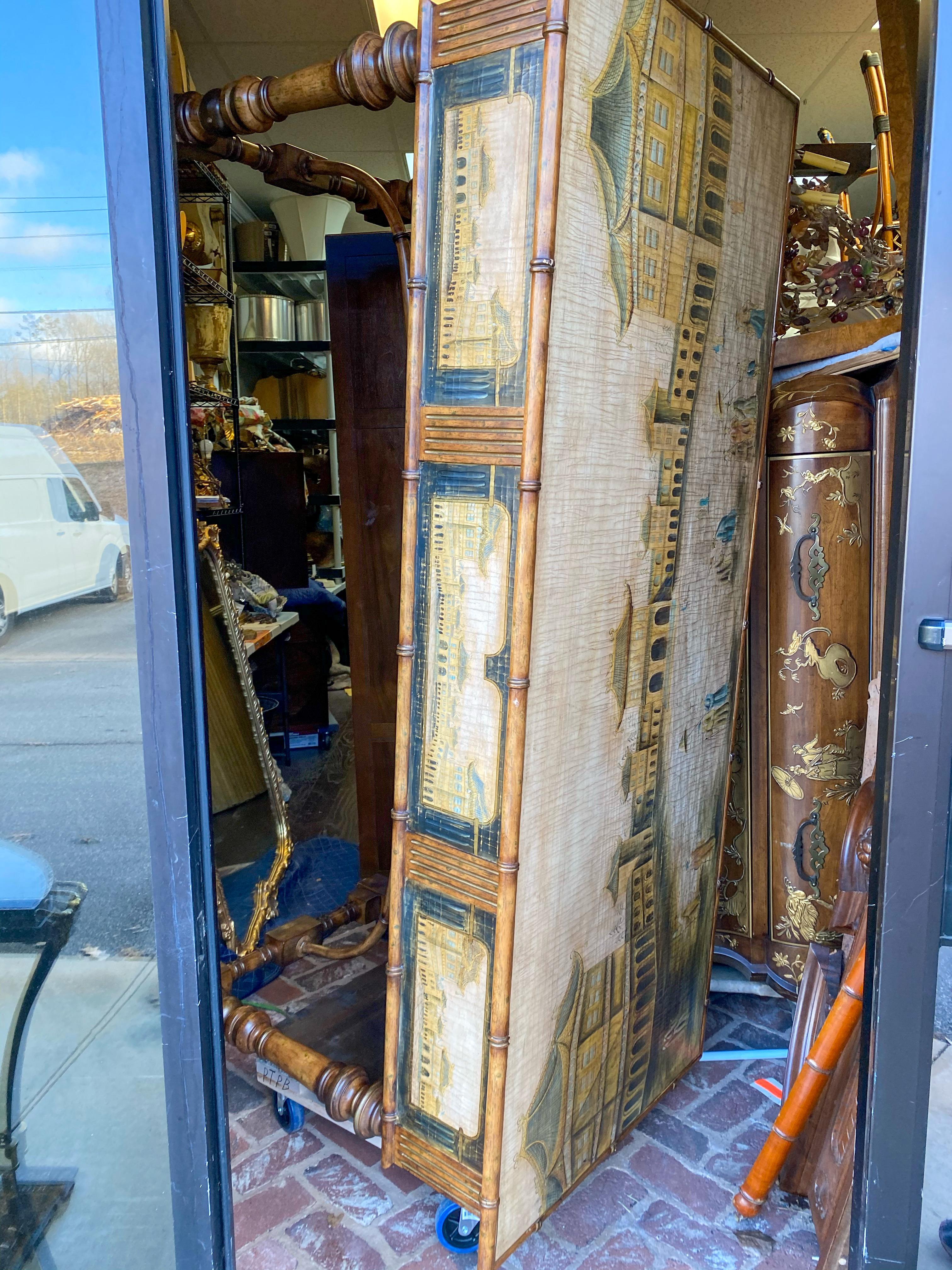 American French Style Carved Fruitwood and Chinoiserie Sideboard / Credenza / Desk For Sale